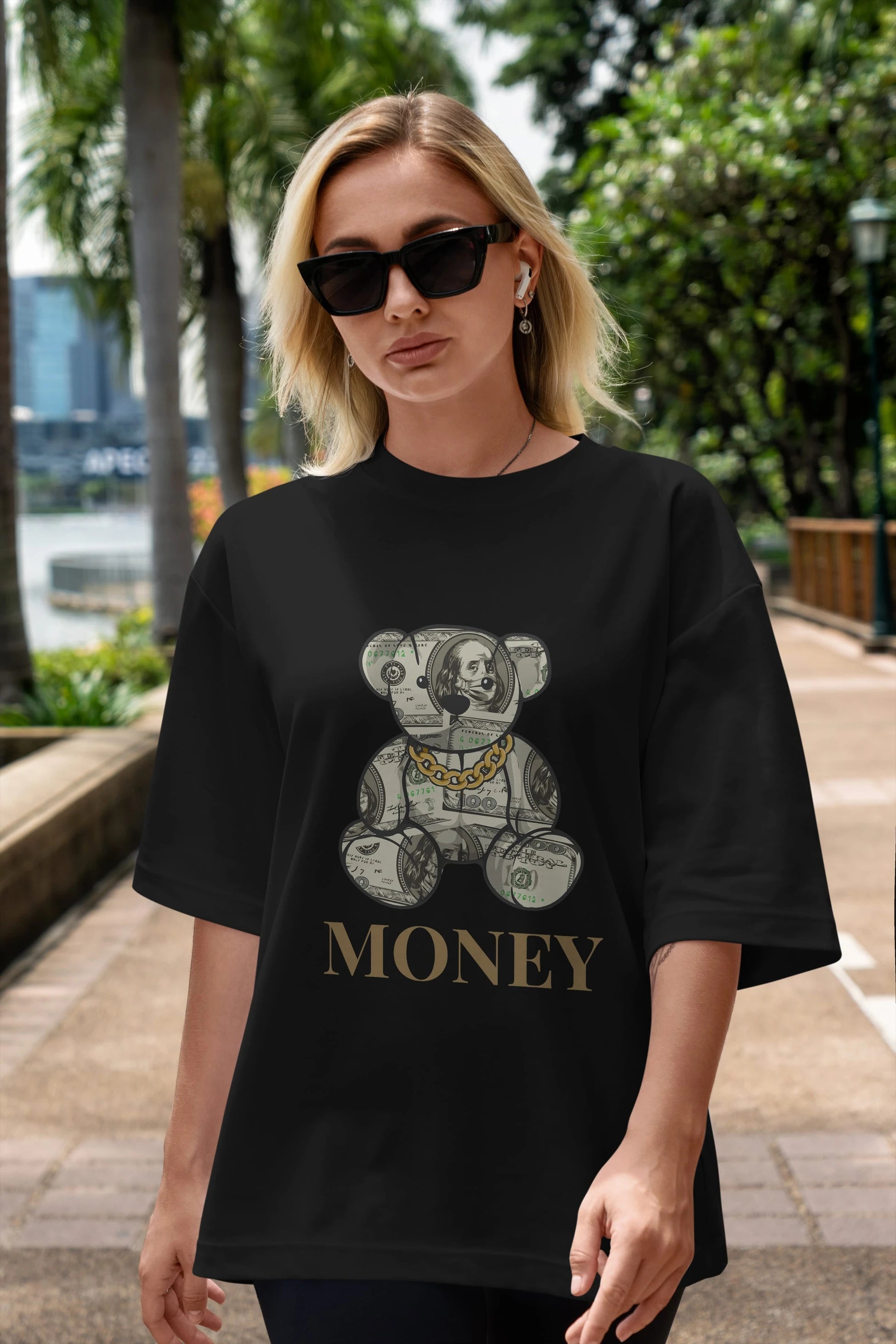 Teddy Bear Money Ön Baskılı Oversize t-shirt Erkek Kadın Unisex