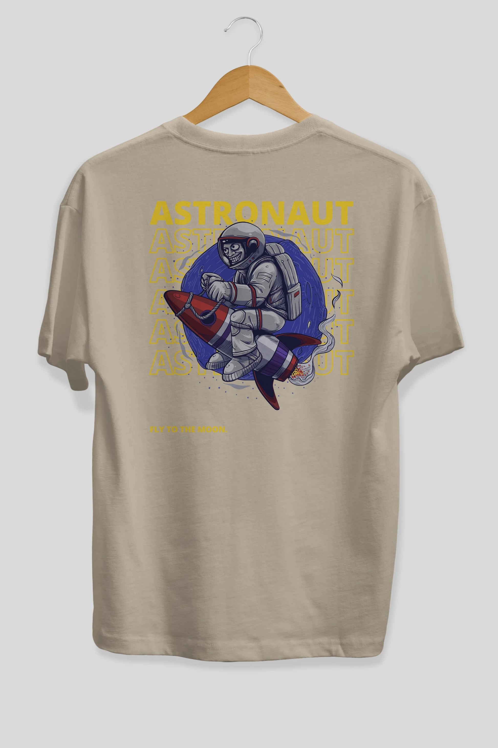 Astronaut Fly to the Moon Yazılı Arka Baskılı Oversize t-shirt Erkek Kadın Unisex