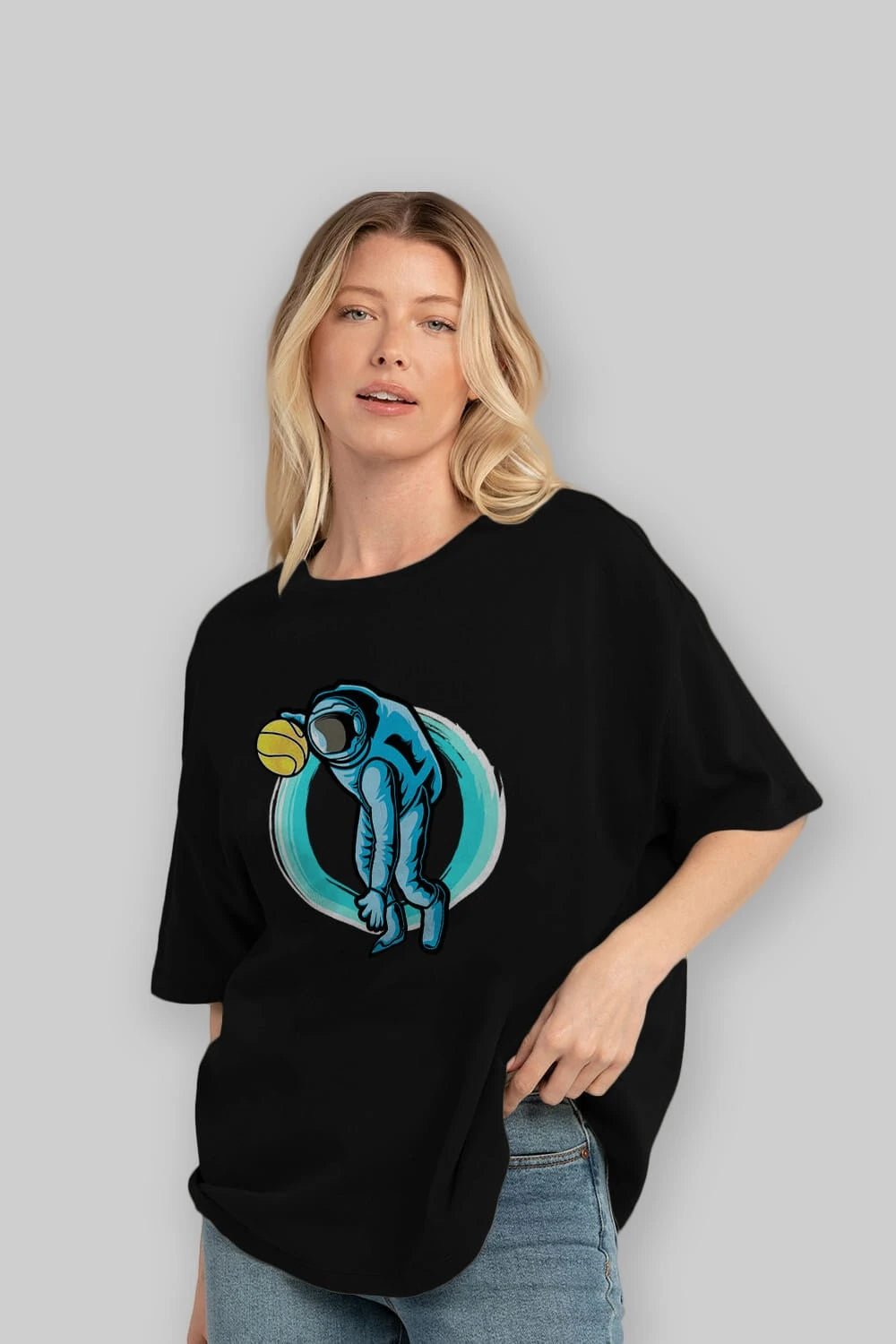 Astronaut Dribble Ön Baskılı Oversize t-shirt Erkek Kadın Unisex