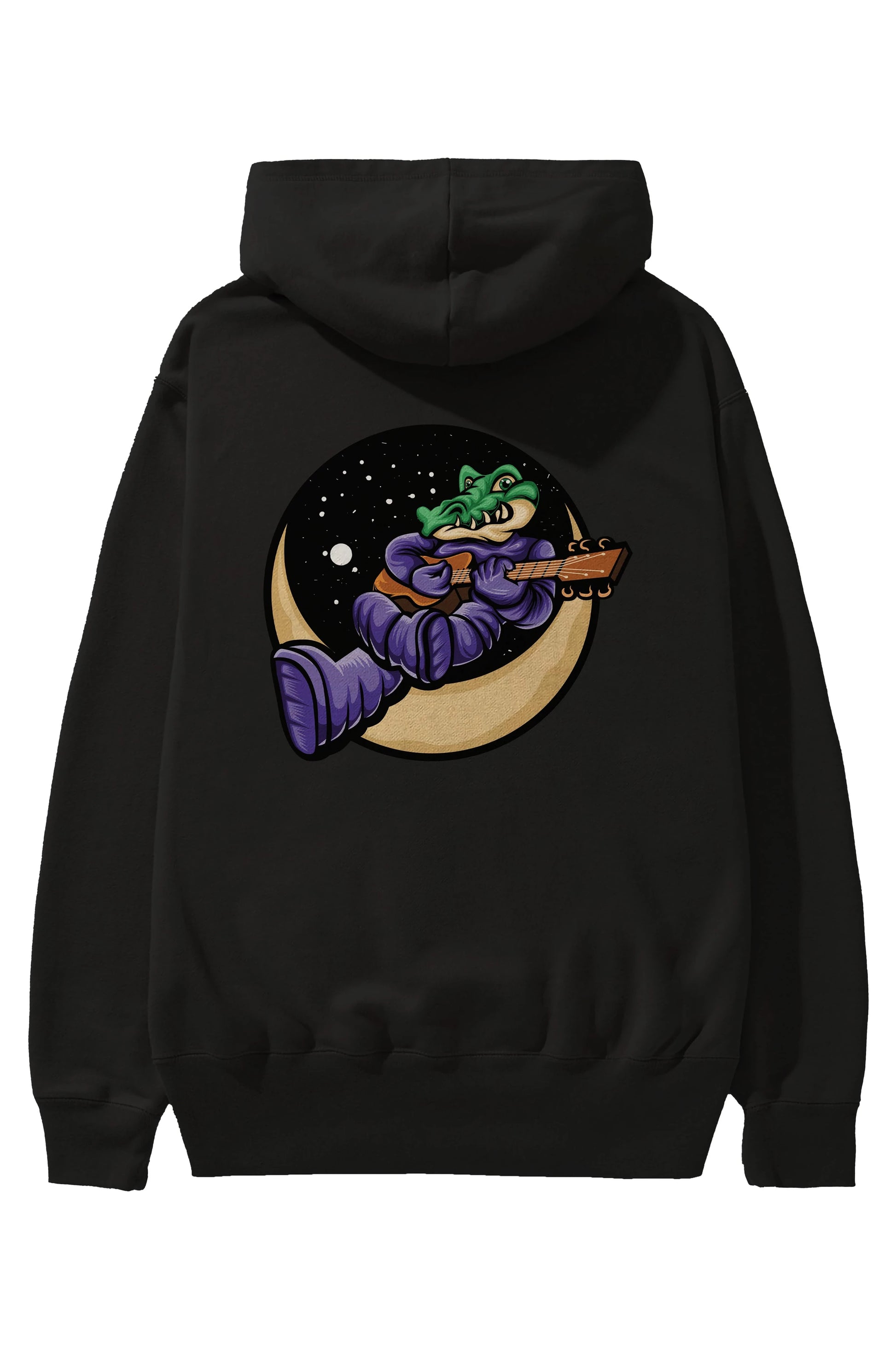 Space Crocodile Arka Baskılı Hoodie Oversize Kapüşonlu Sweatshirt Erkek Kadın Unisex