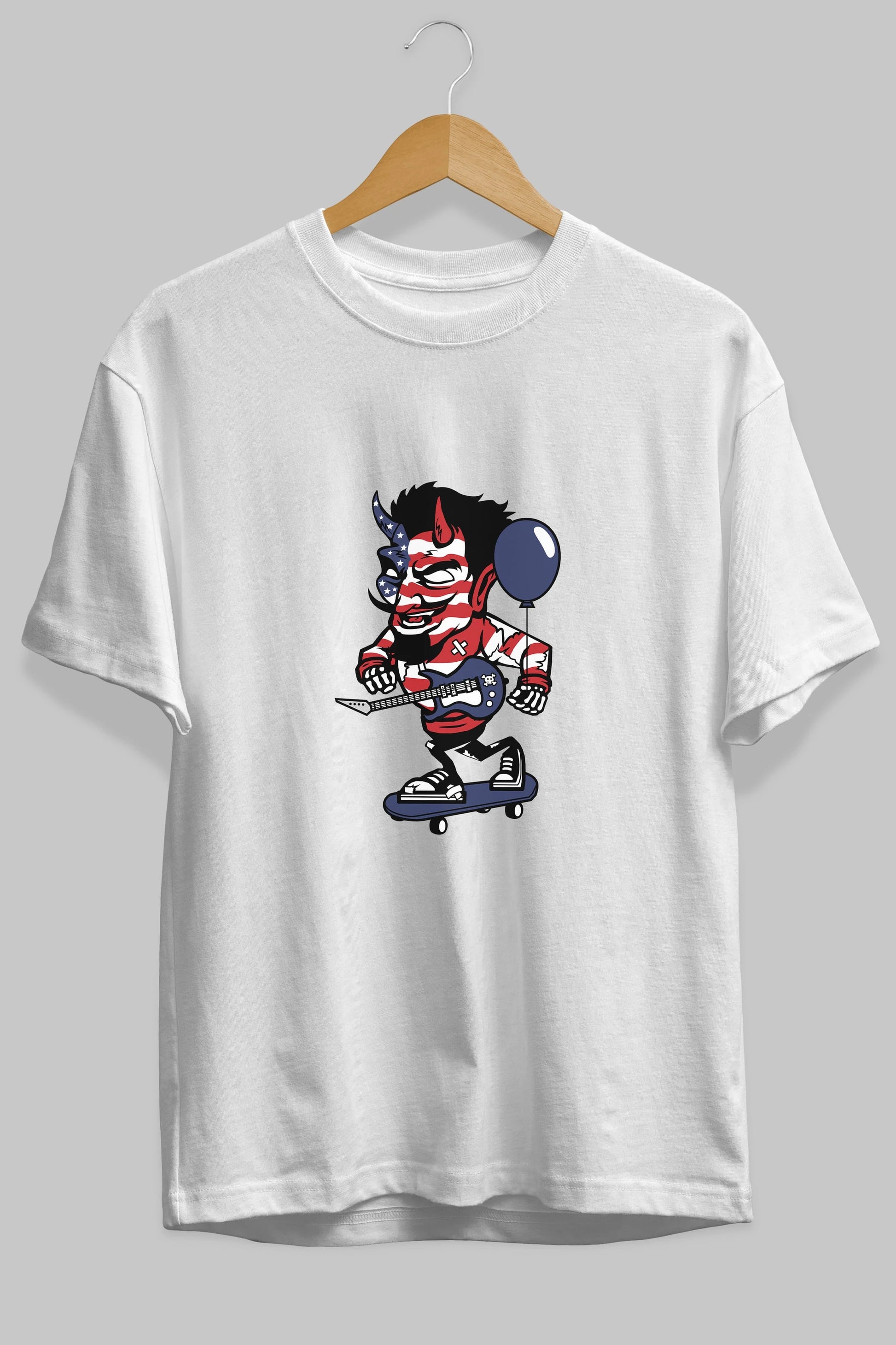 American Devil Skater Ön Baskılı Oversize t-shirt Erkek Kadın Unisex %100 Pamuk tişort