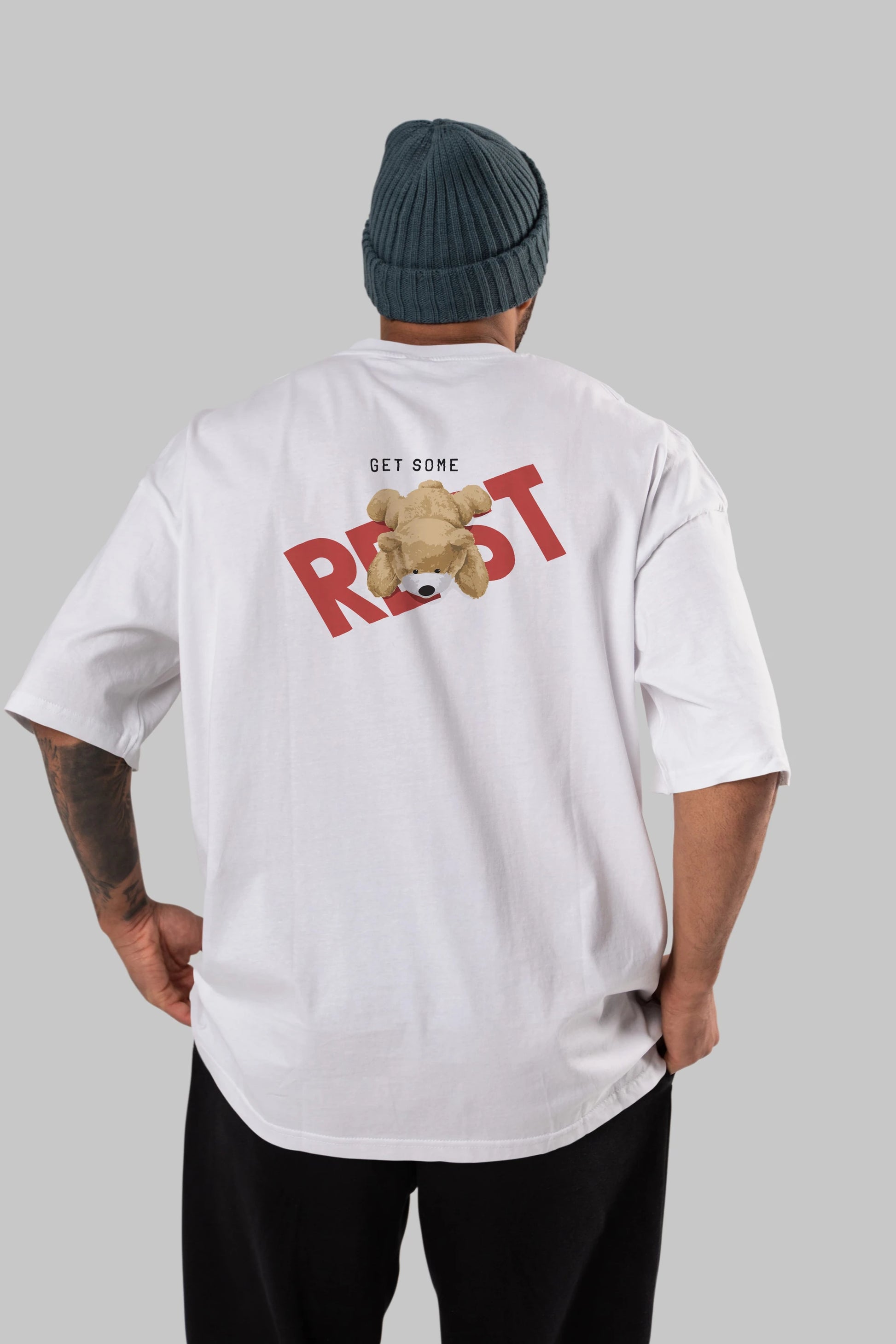 Teddy Bear Rest Arka Baskılı Oversize t-shirt Erkek Kadın Unisex %100 Pamuk