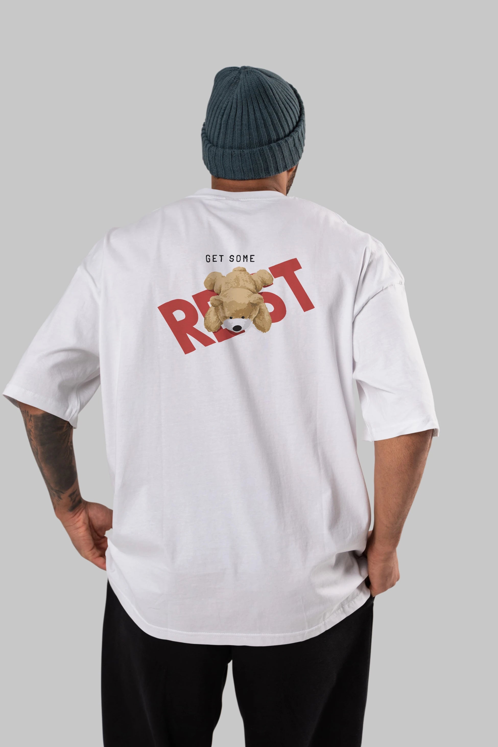 Teddy Bear Rest Arka Baskılı Oversize t-shirt Erkek Kadın Unisex %100 Pamuk