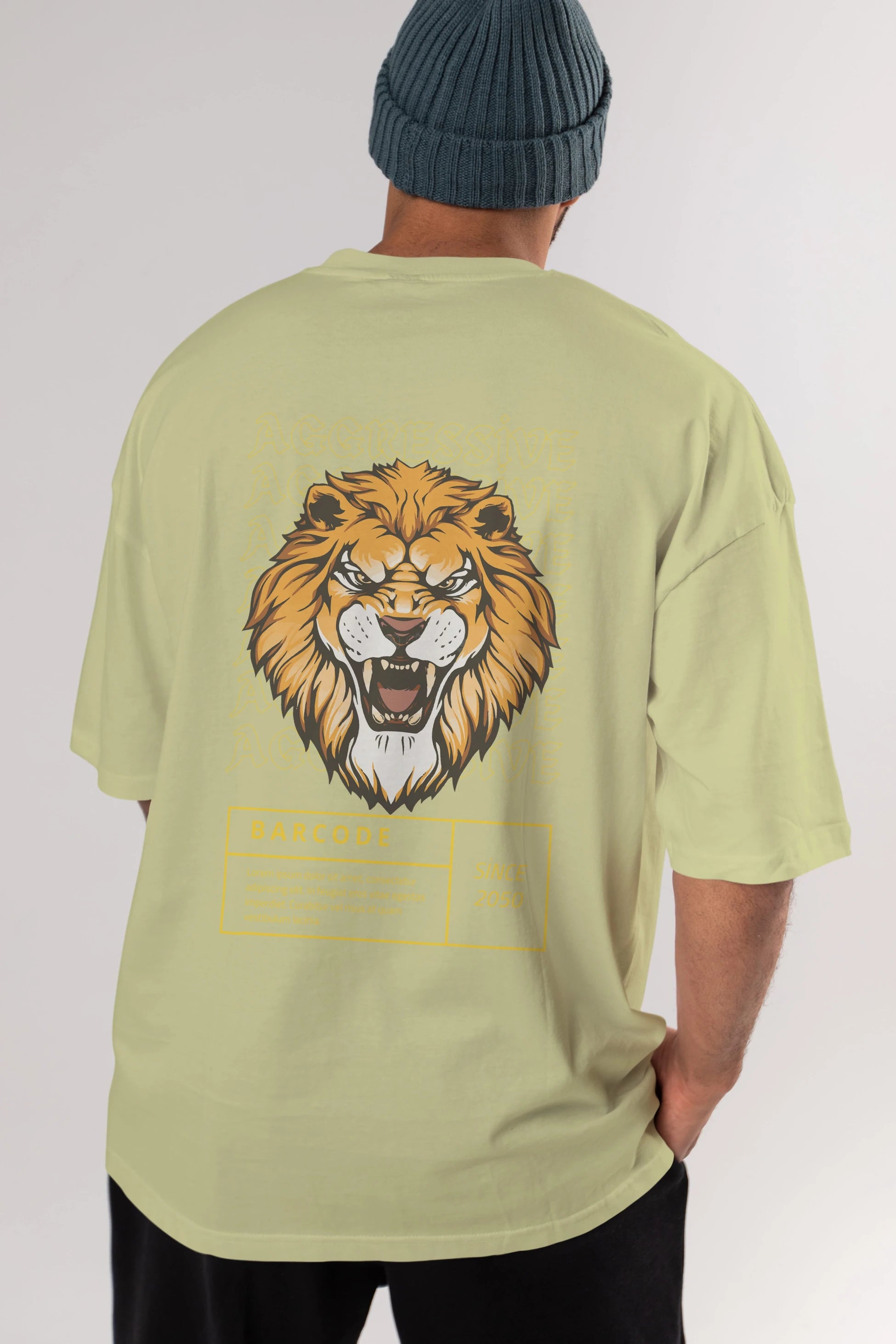 Aggressive Lion Arka Baskılı Oversize t-shirt Erkek Kadın Unisex