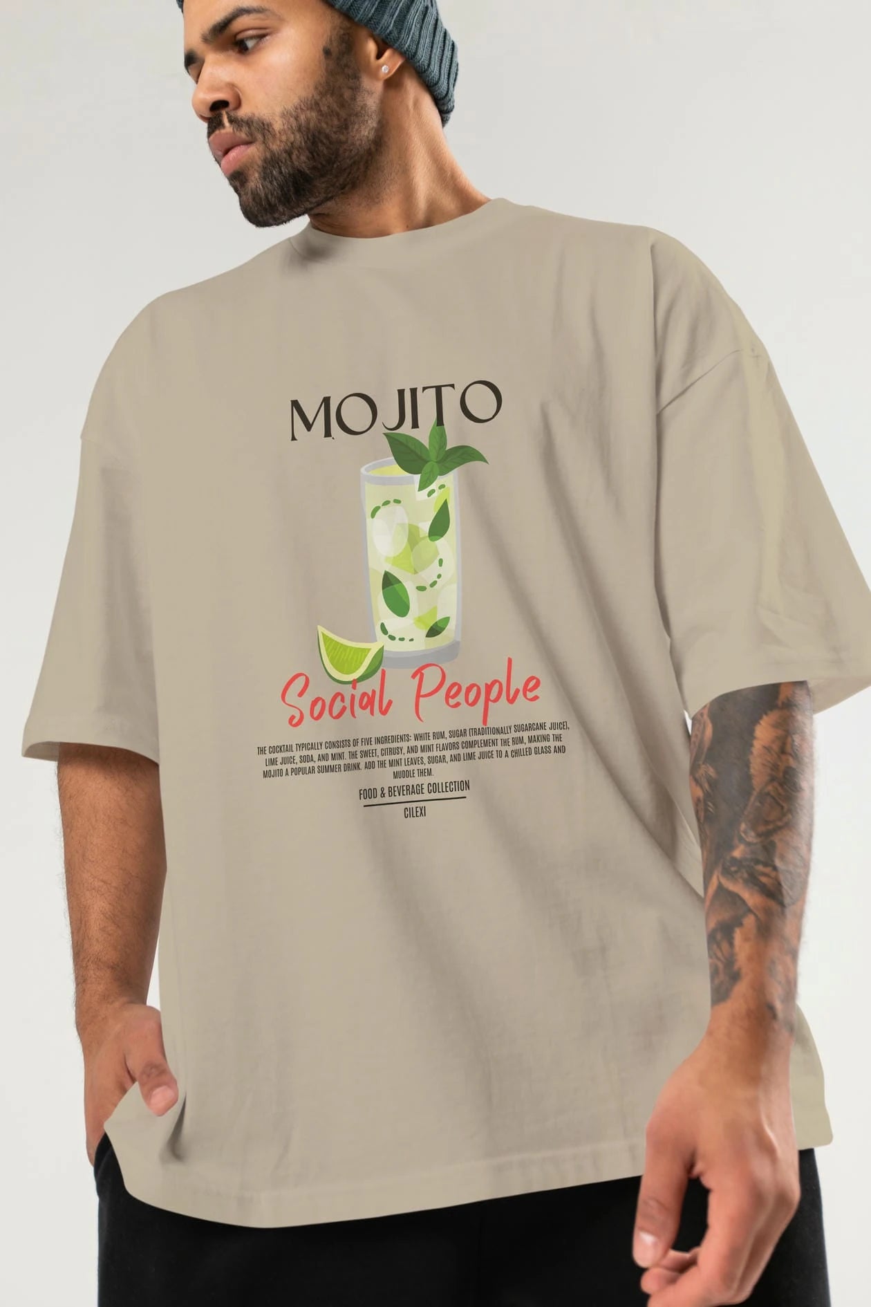 Mojıto Kokteyl Serisi ön Baskılı Oversize t-shirt Erkek Kadın %100 Pamuk Bisiklet Yaka tişort
