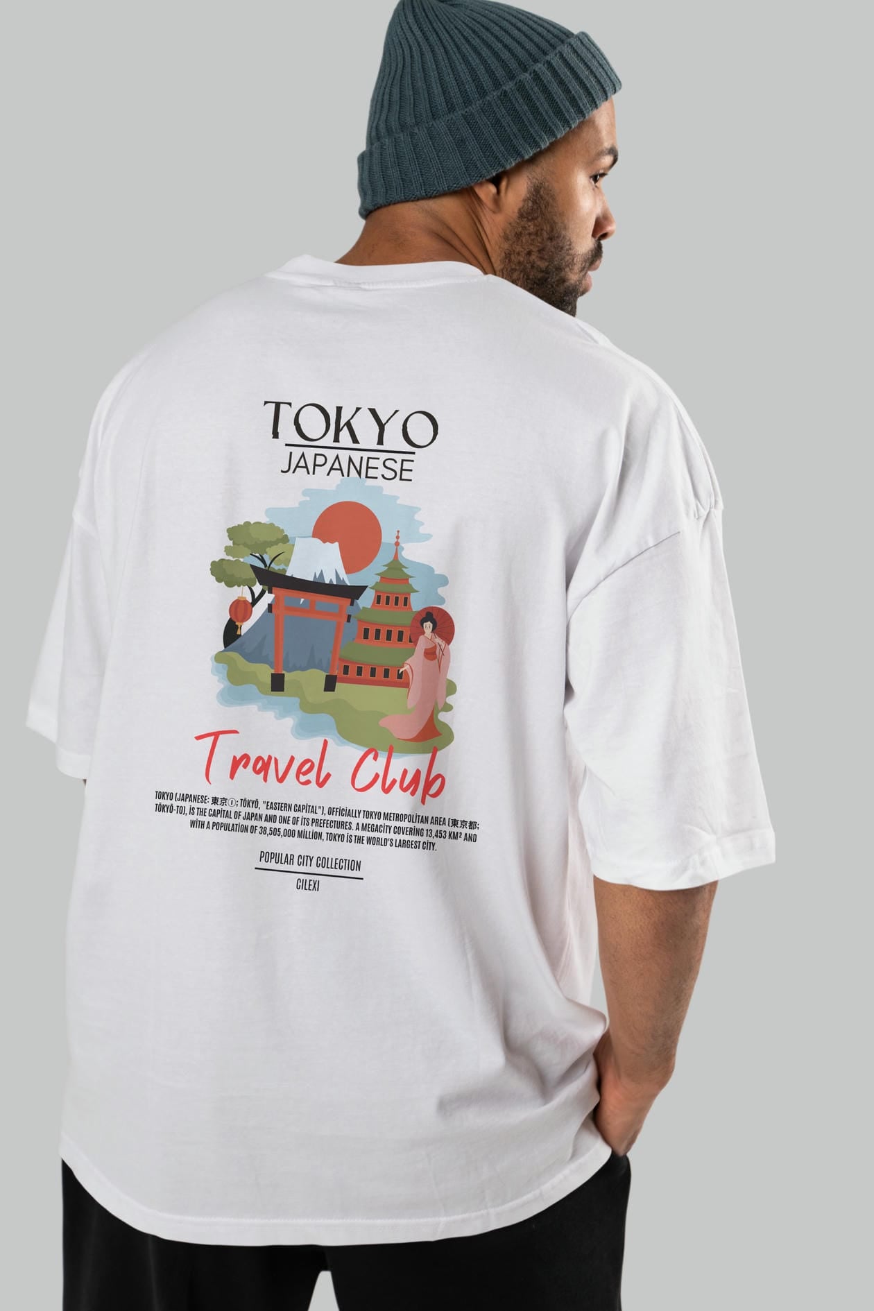 Tokyo Japanese Arka Baskılı Oversize t-shirt Erkek Kadın Pamuk Bisiklet Yaka tişort