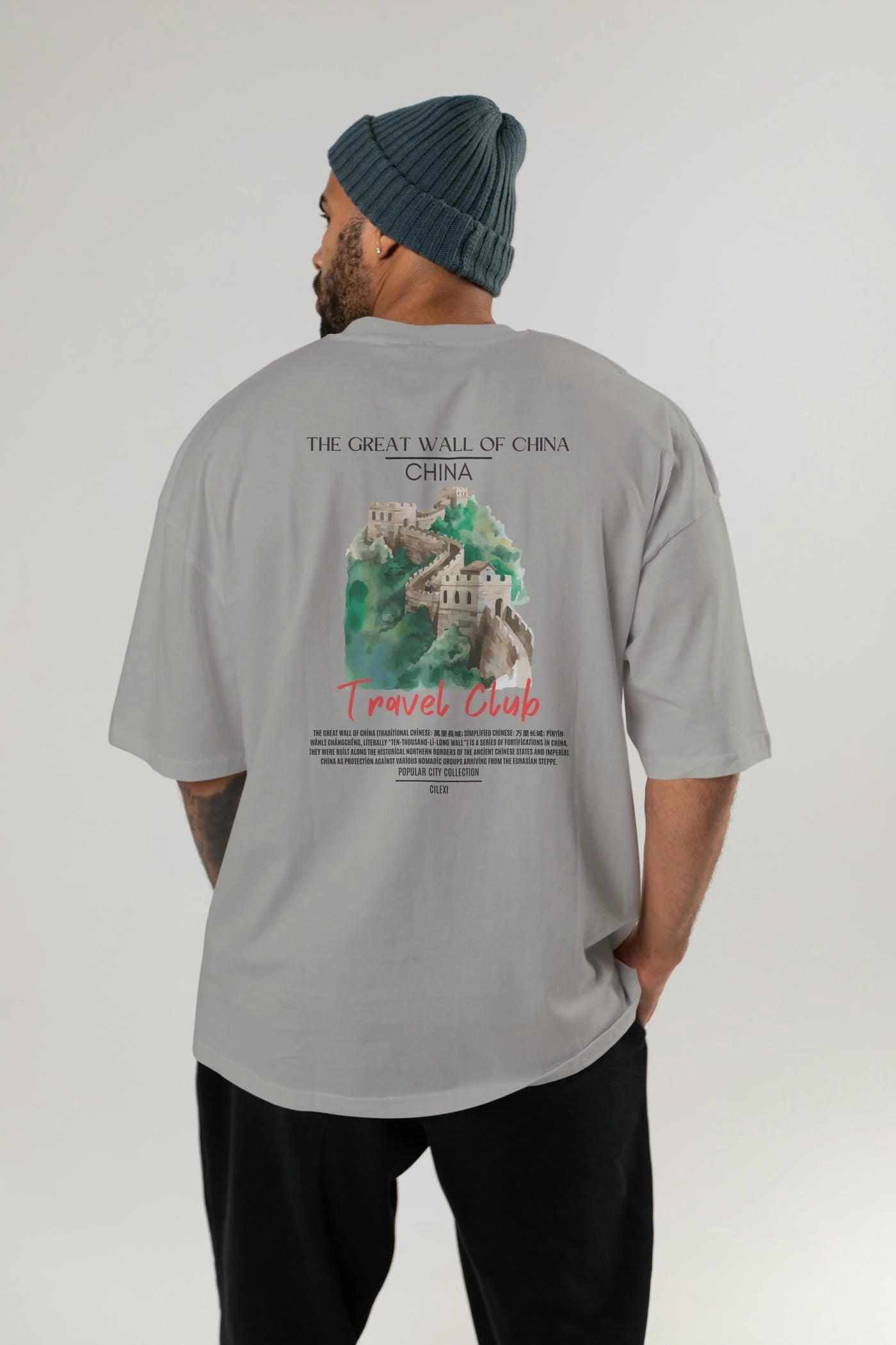 The Great Wall Of China Arka Baskılı Oversize t-shirt Erkek Kadın Pamuk Bisiklet Yaka tişort