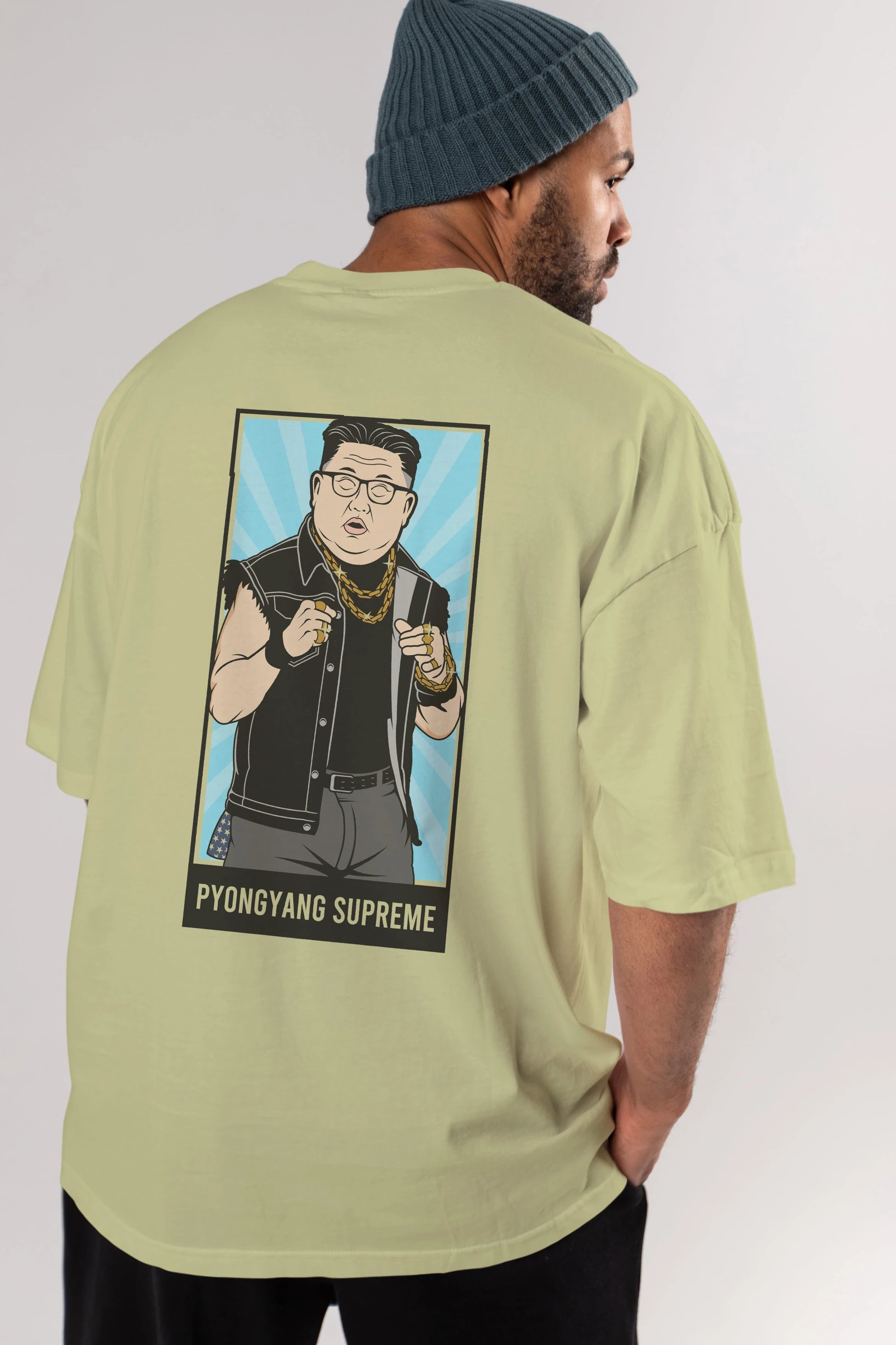 Kim Jong Un Pyongyang Supreme Arka Baskılı Oversize t-shirt Erkek Kadın Unisex %100 Pamuk tişort