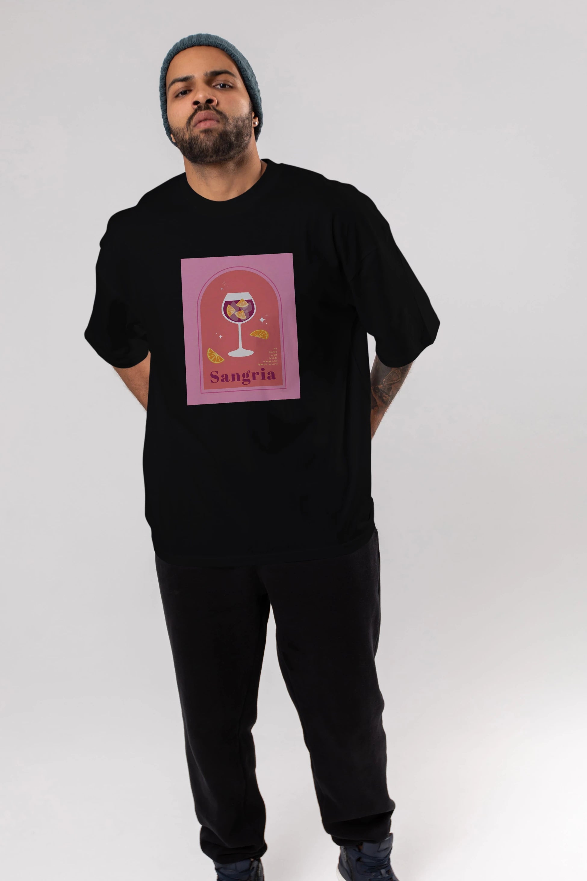 Sangria Ön Baskılı Oversize t-shirt Erkek Kadın Unisex %100 Pamuk Bisiklet Yaka tişort