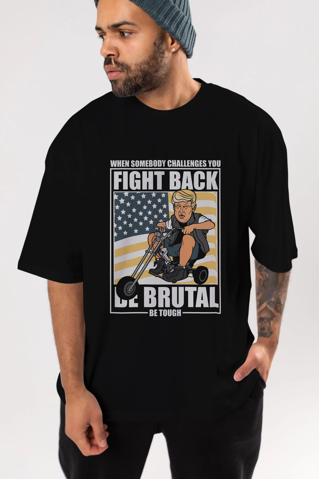 Trump Biker Ön Baskılı Oversize t-shirt Erkek Kadın Unisex %100 Pamuk tişort