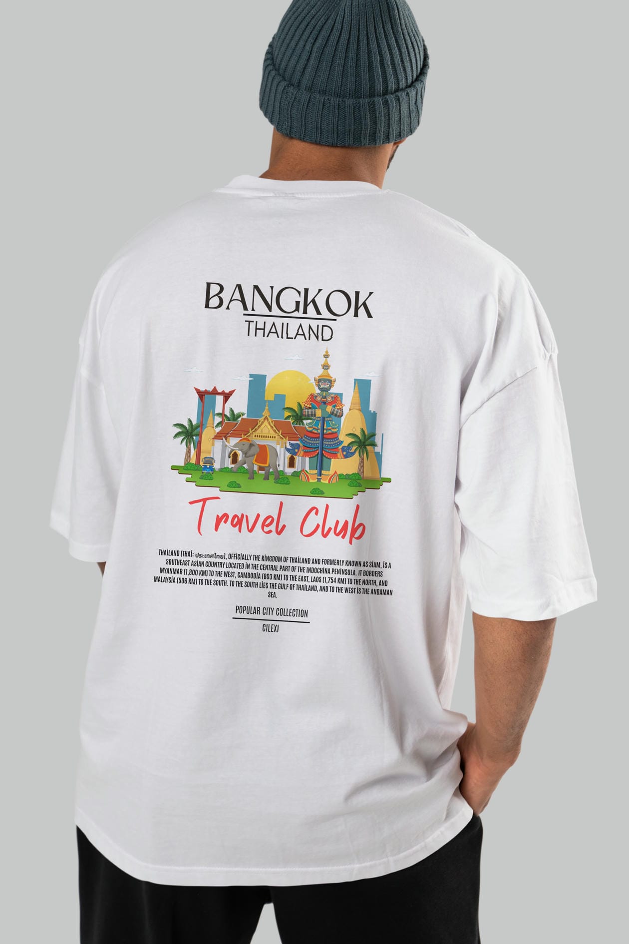 Bangkok Tailand Arka Baskılı Oversize t-shirt Erkek Kadın Pamuk Bisiklet Yaka tişort