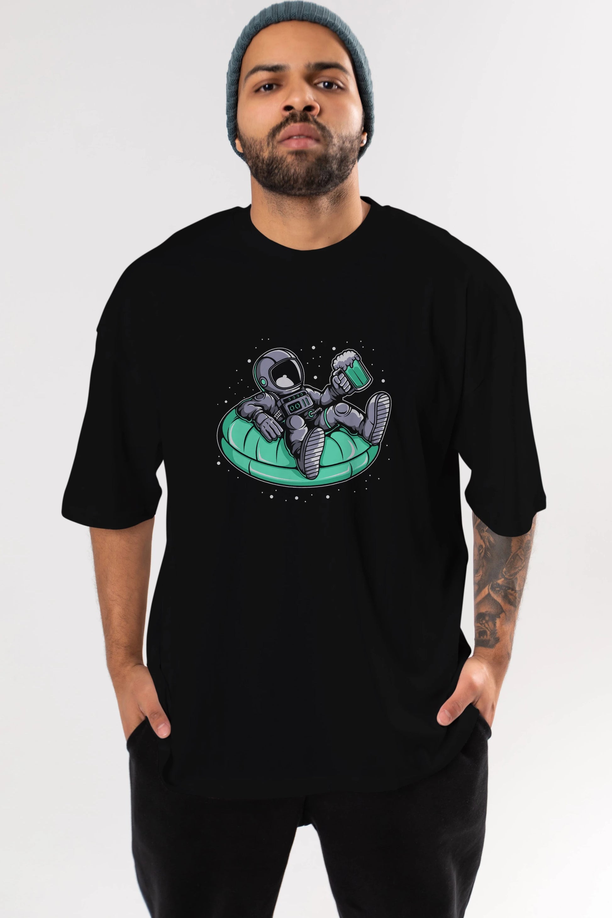 Astronaut Pool Float Ön Baskılı Oversize t-shirt Erkek Kadın Unisex