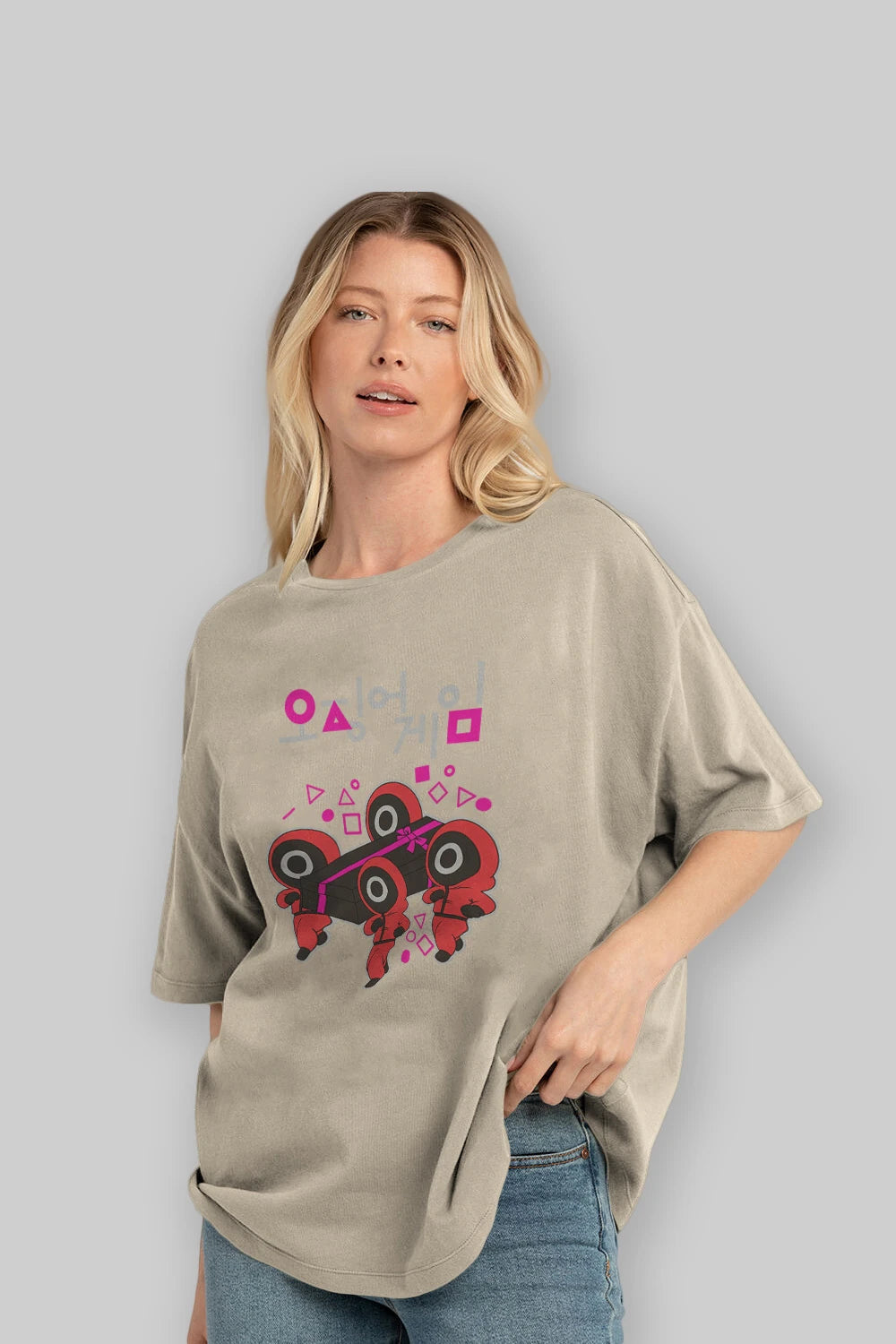 Squid Game (6) Ön Baskılı Oversize t-shirt Erkek Kadın Unisex %100 Pamuk Bisiklet Yaka tişort