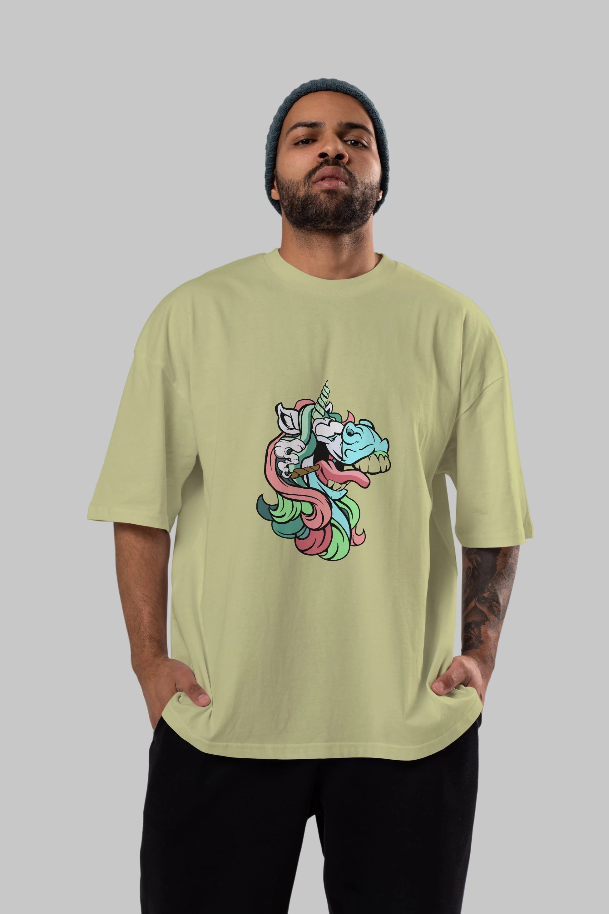 Crazy Unicorn Ön Baskılı Oversize t-shirt Erkek Kadın Unisex %100 Pamuk tişort