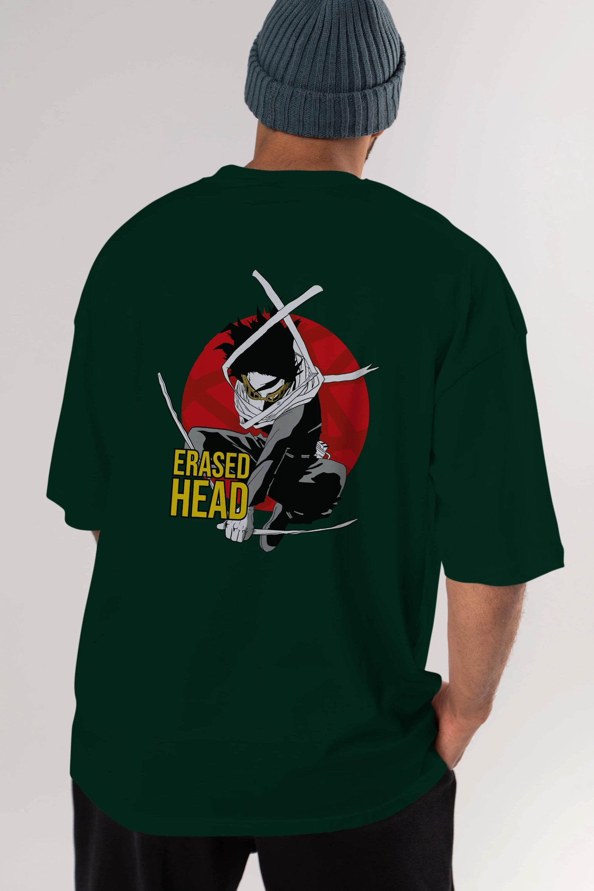Erased Head Anime Arka Baskılı Oversize t-shirt Erkek Kadın Unisex