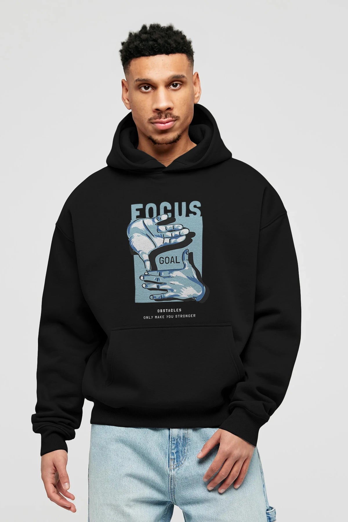 Focus Goal Ön Baskılı Hoodie Oversize Kapüşonlu Sweatshirt Erkek Kadın Unisex