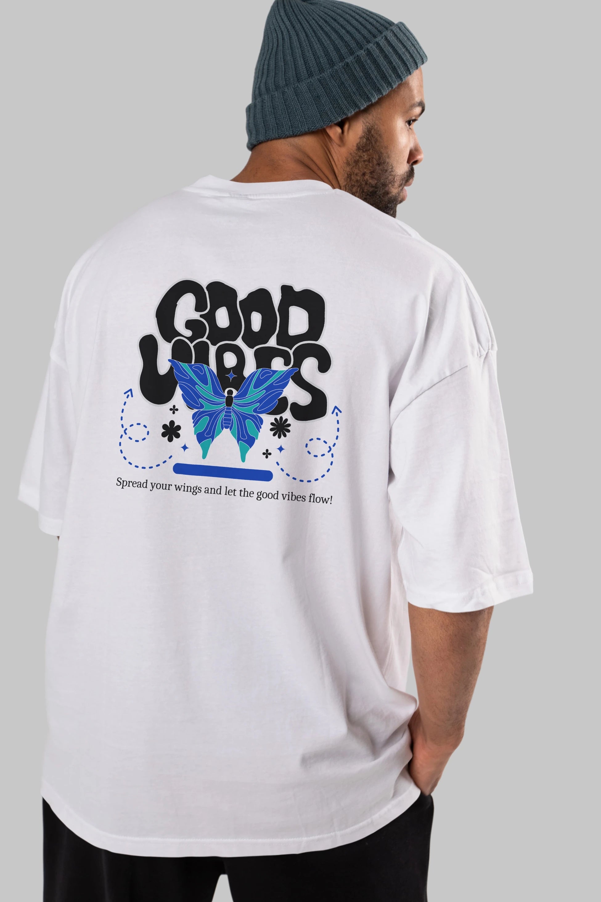 Good Vibes Yazılı 4 Arka Baskılı Oversize t-shirt Erkek Kadın Unisex