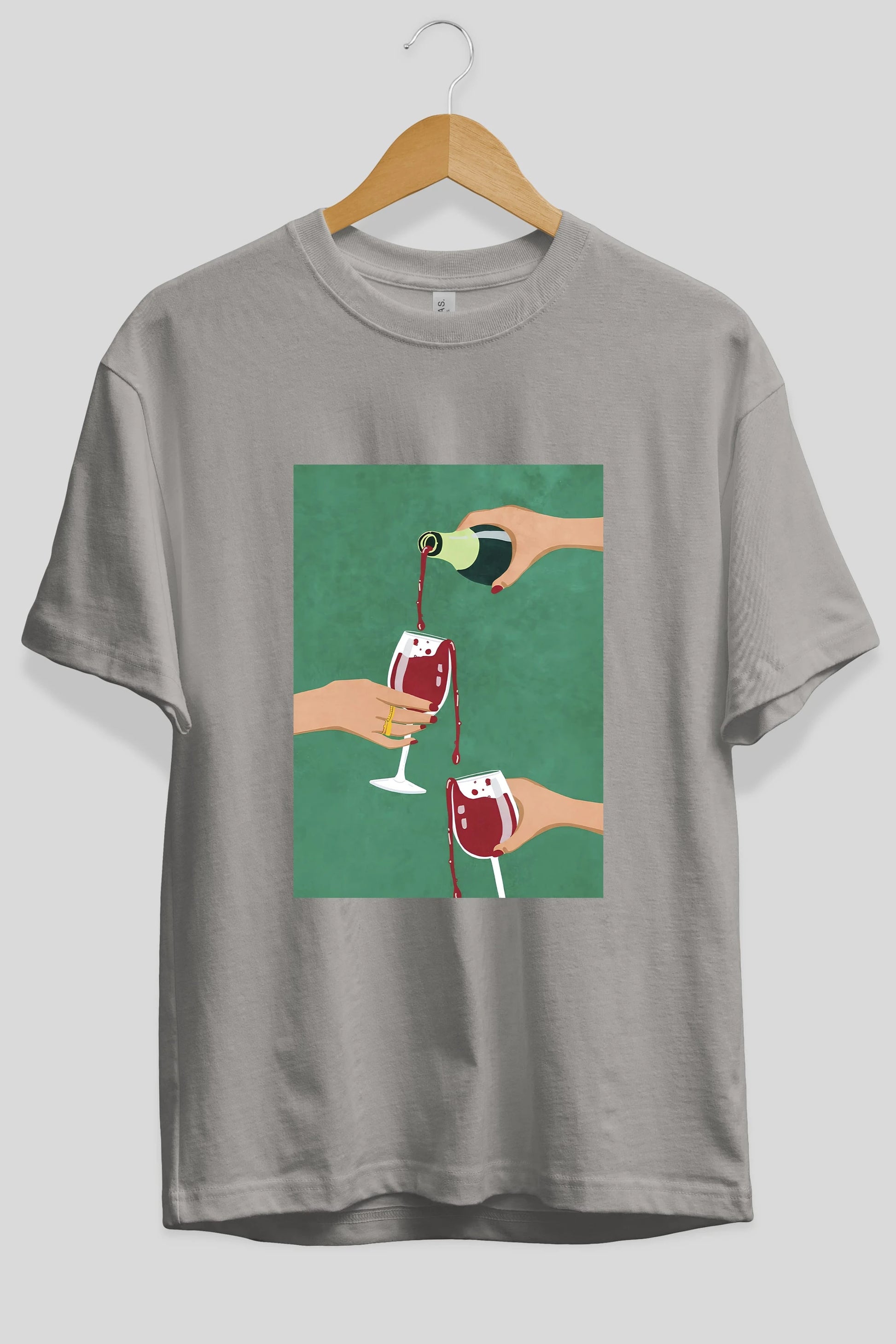 Wine 2 Ön Baskılı Oversize t-shirt Erkek Kadın Unisex %100 Pamuk Bisiklet Yaka tişort