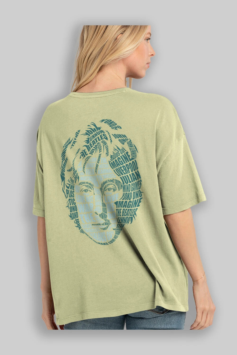 John Lennon Calligram Arka Baskılı Oversize t-shirt %100 pamuk Erkek Kadın Unisex