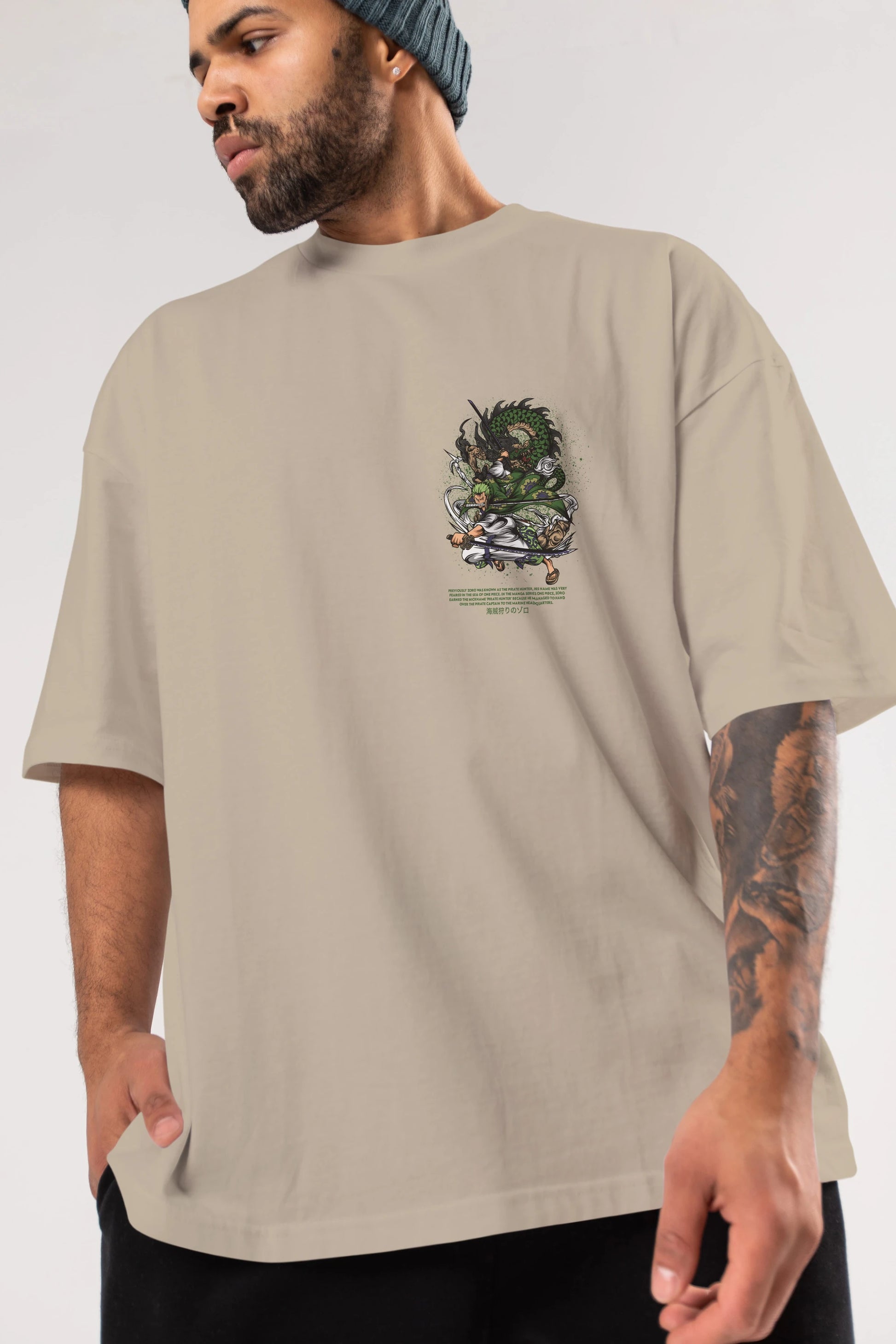 Zoro Ön Sol Baskılı Oversize t-shirt Erkek Kadın Unisex %100 Pamuk Bisiklet Yaka tişort