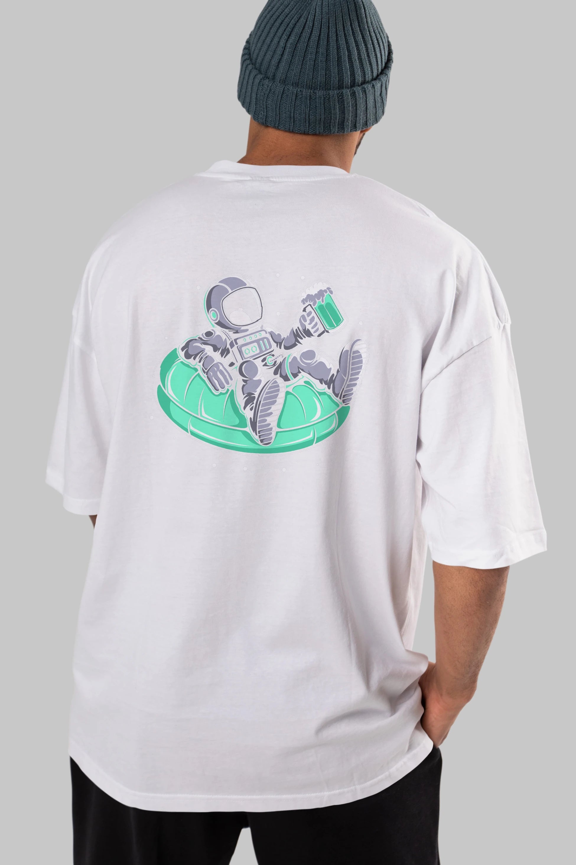 Astronaut Pool Float Arka Baskılı Oversize t-shirt Erkek Kadın Unisex