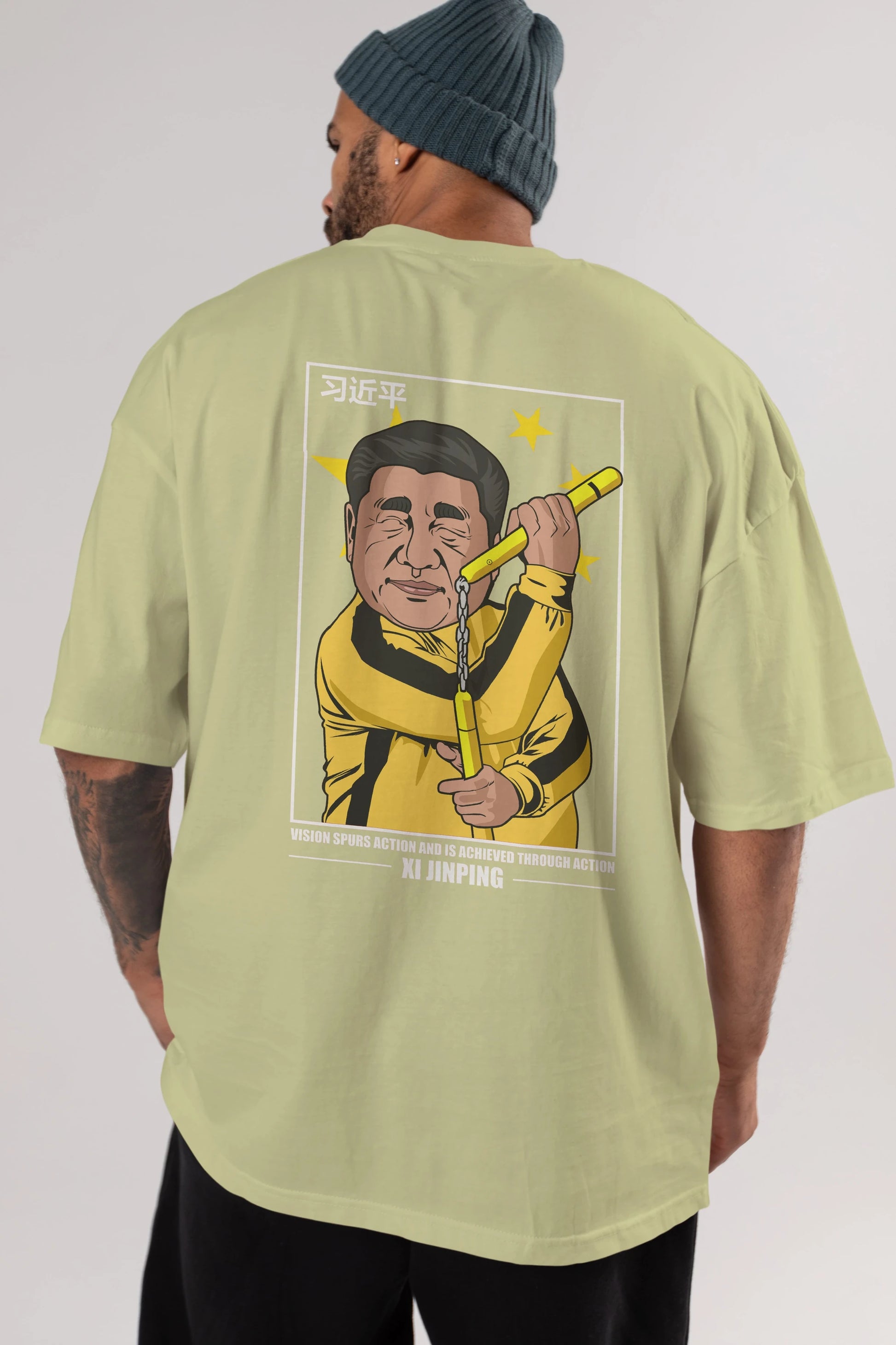 Xi Jinping Bruce Lee Arka Baskılı Oversize t-shirt Erkek Kadın Unisex %100 Pamuk tişort