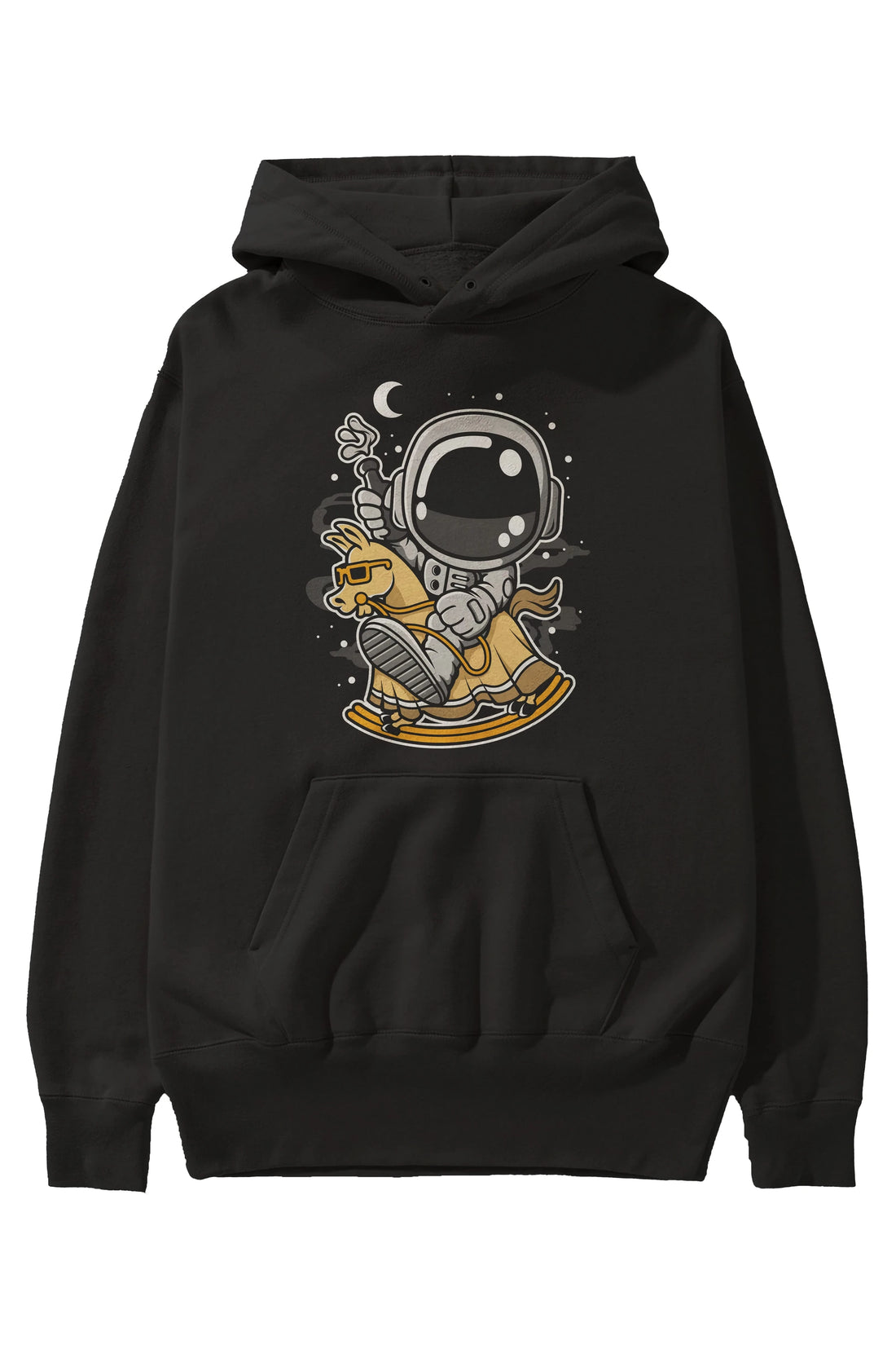 Astronaut RidingToy Horse Ön Baskılı Hoodie Oversize Kapüşonlu Sweatshirt Erkek Kadın Unisex