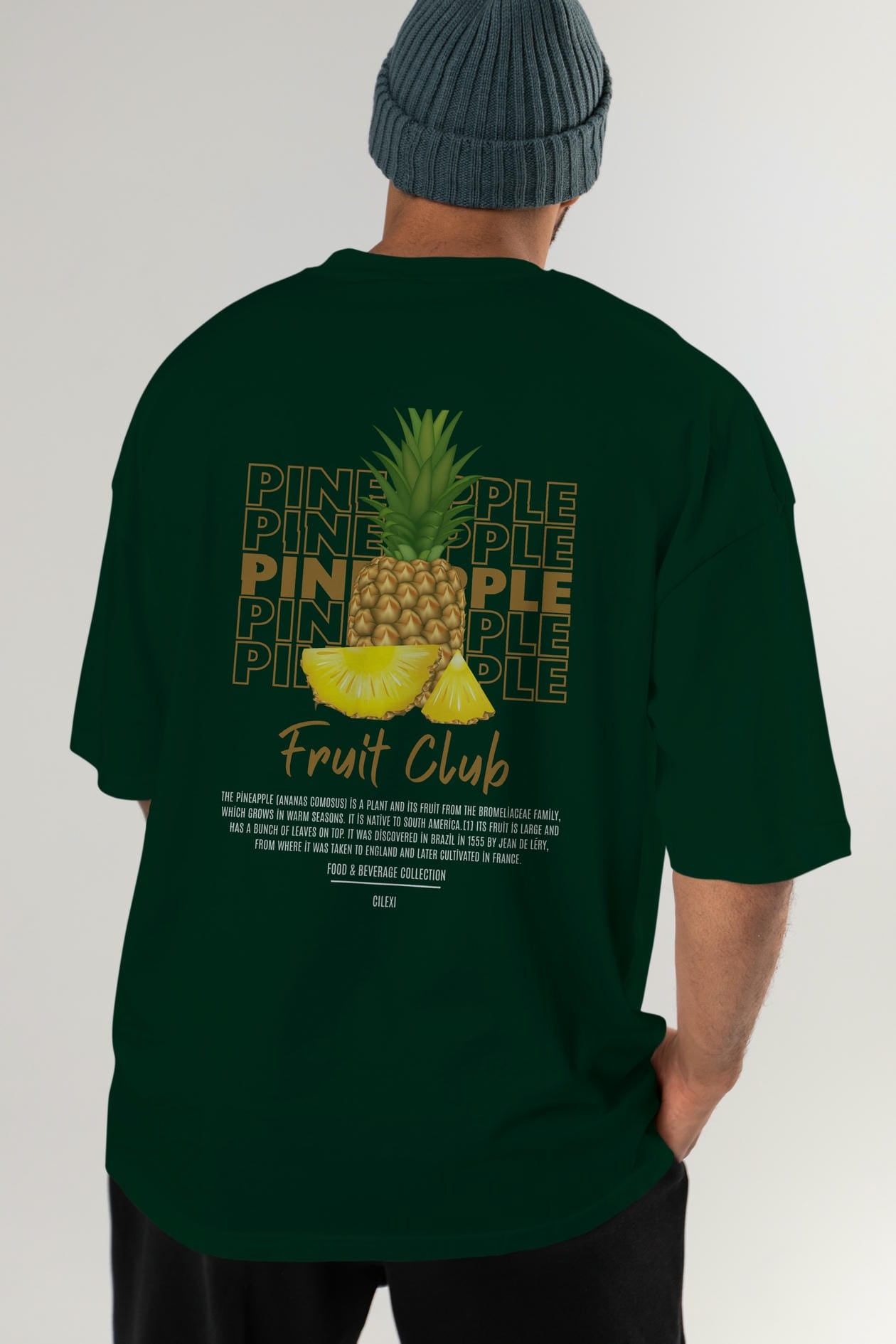 Pineapple Arka Baskılı Oversize t-shirt Erkek Kadın Pamuk Bisiklet Yaka tişort