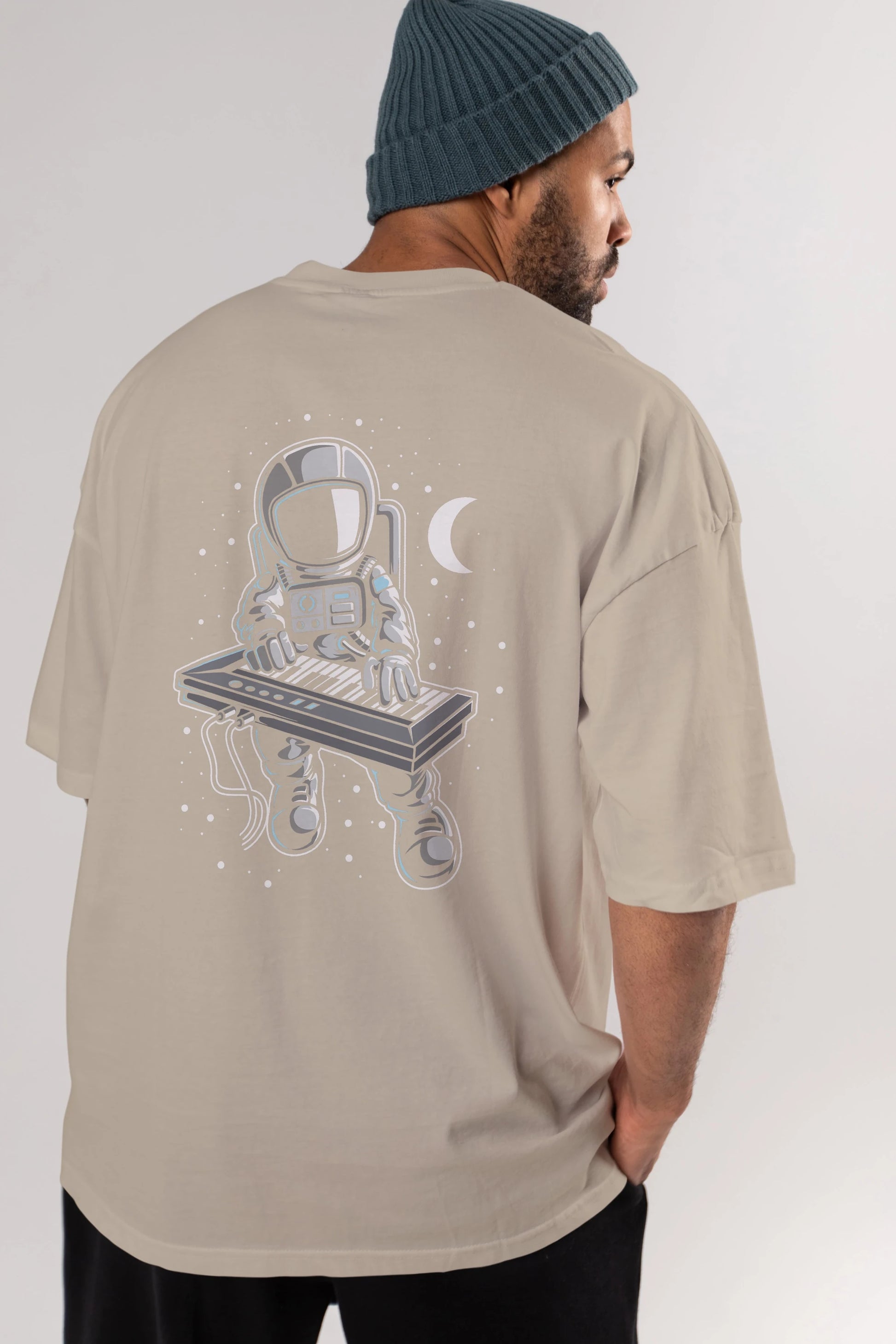 Astronaut Keyboard (2) Arka Baskılı Oversize t-shirt Erkek Kadın Unisex