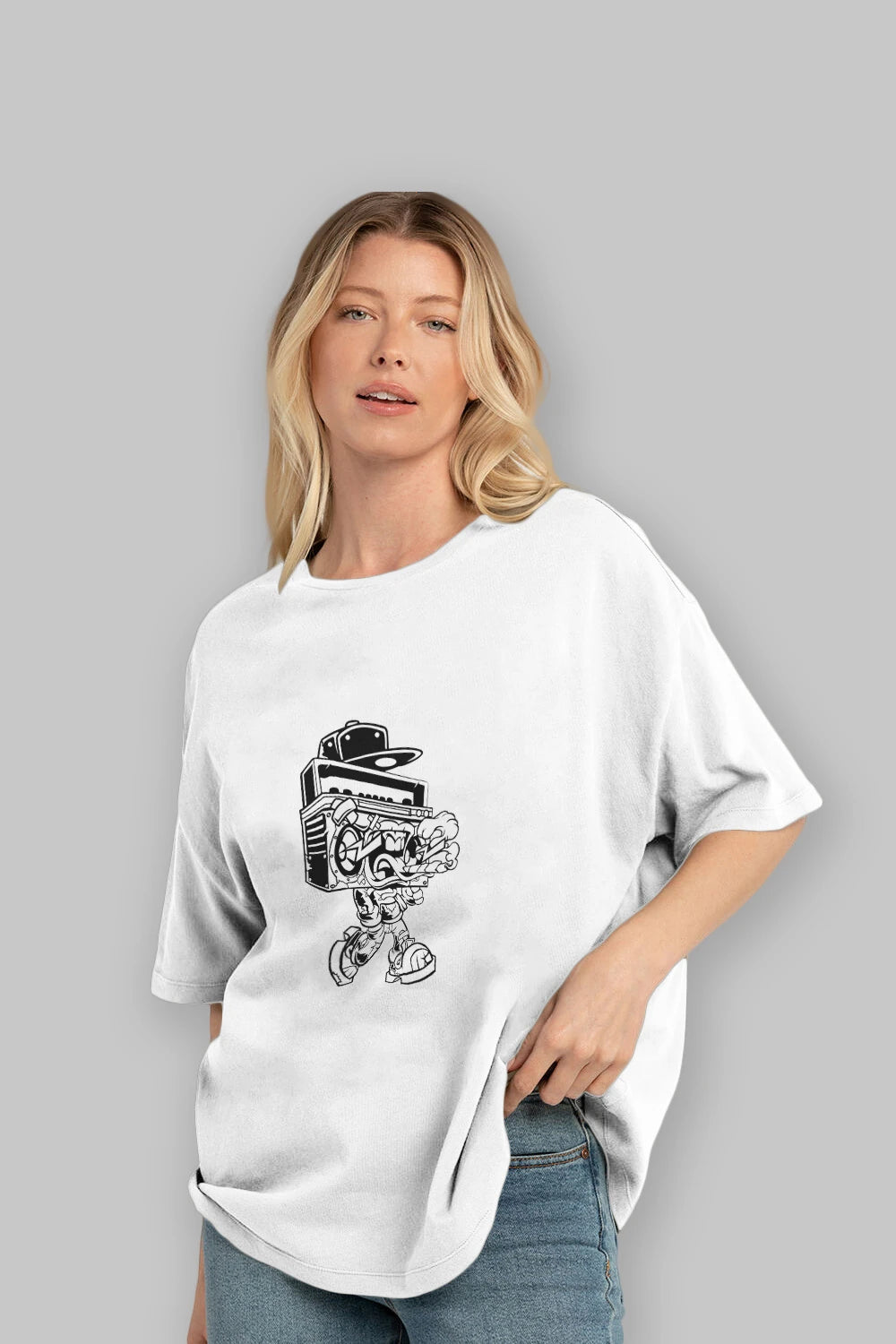 Boombox Ön Baskılı Oversize t-shirt Erkek Kadın Unisex %100 Pamuk tişort