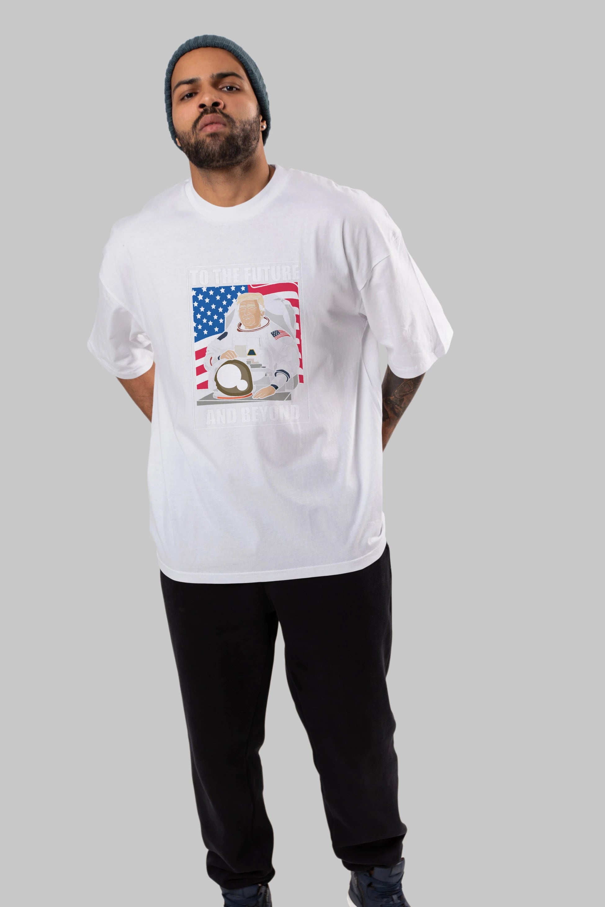 Trumpstronaut Ön Baskılı Oversize t-shirt Erkek Kadın Unisex %100 Pamuk tişort