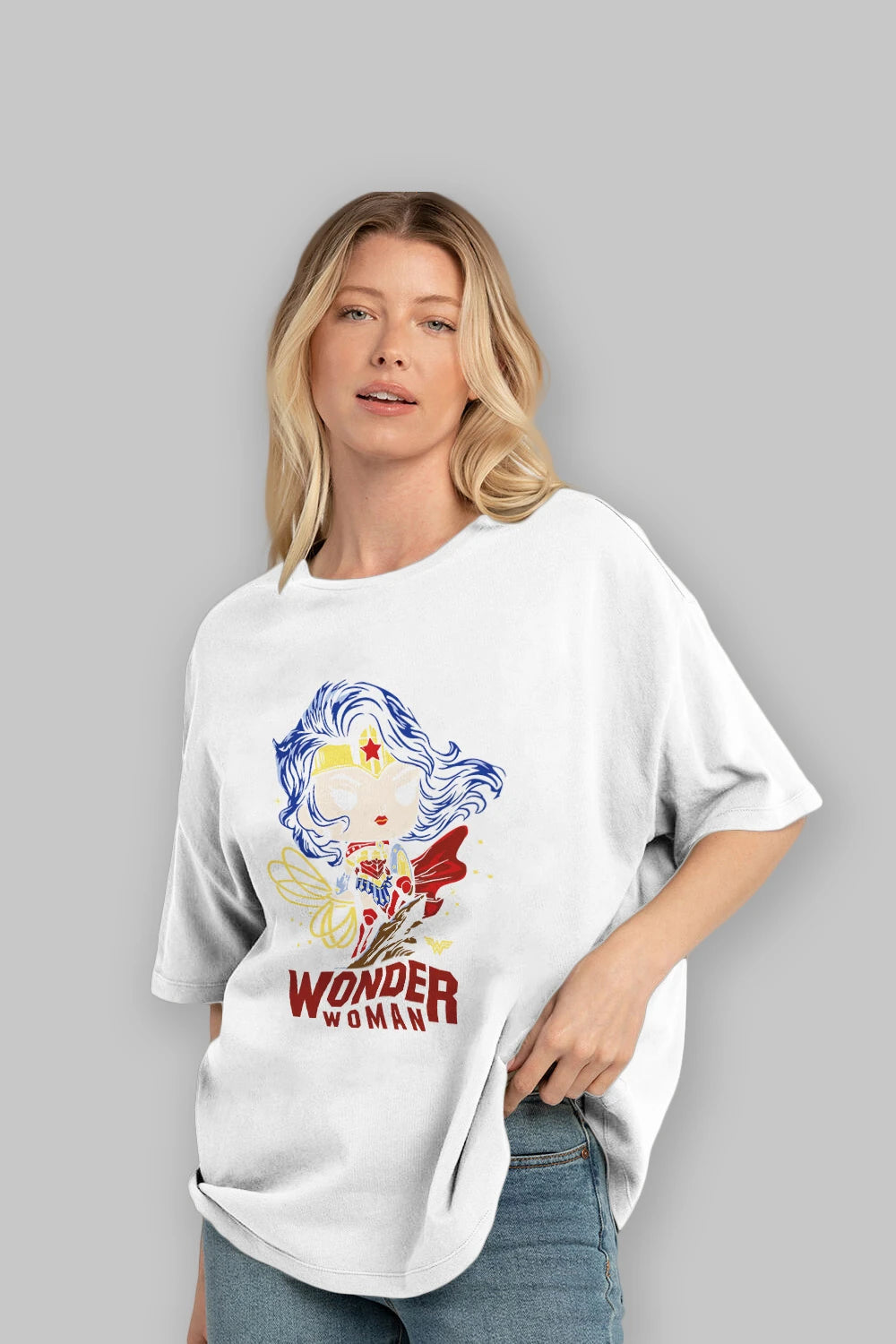 Wonder Woman (2) Ön Baskılı Oversize t-shirt Erkek Kadın Unisex %100 Pamuk Bisiklet Yaka tişort