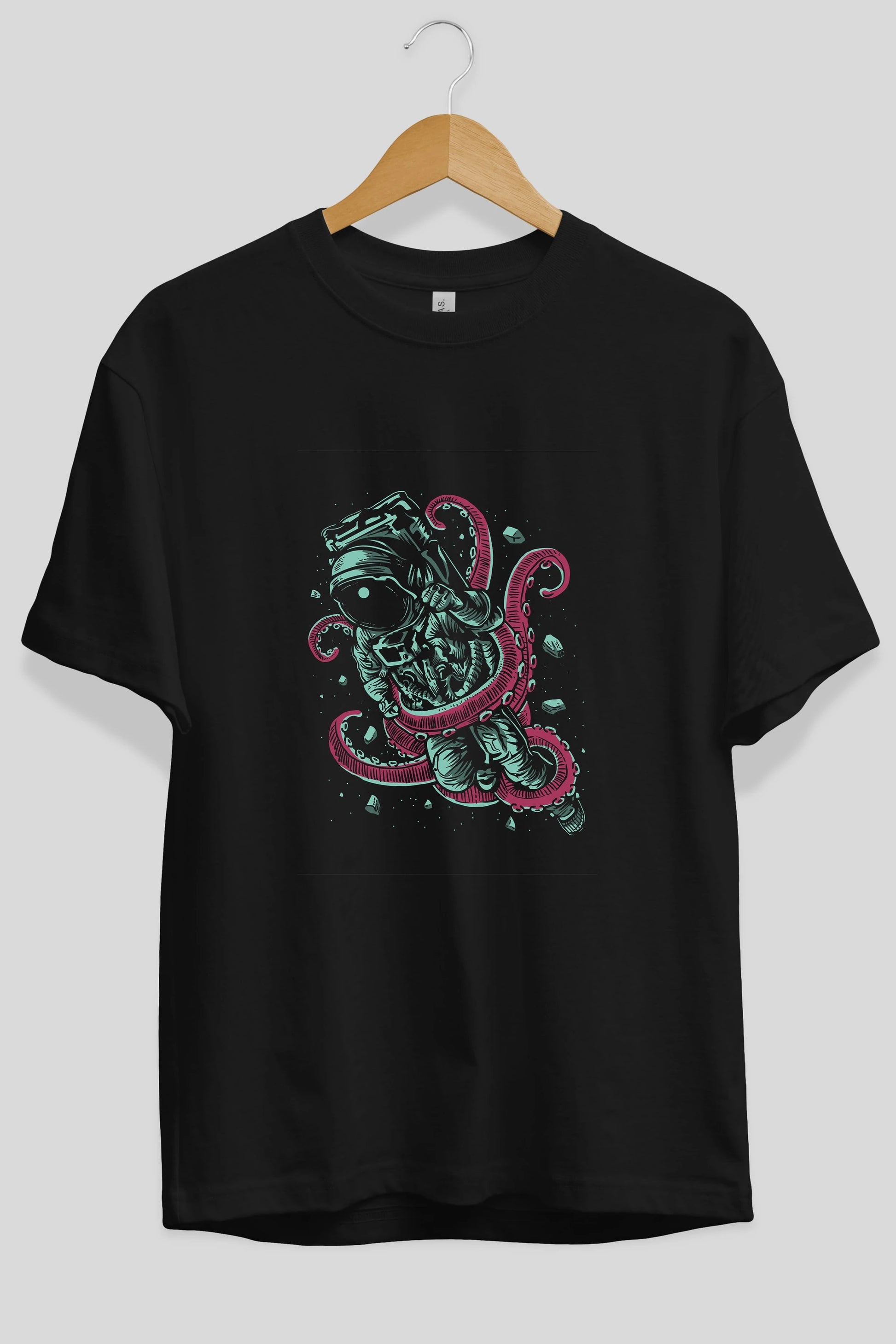 Astronaut Octopus Ön Baskılı Oversize t-shirt Erkek Kadın Unisex %100 Pamuk tişort