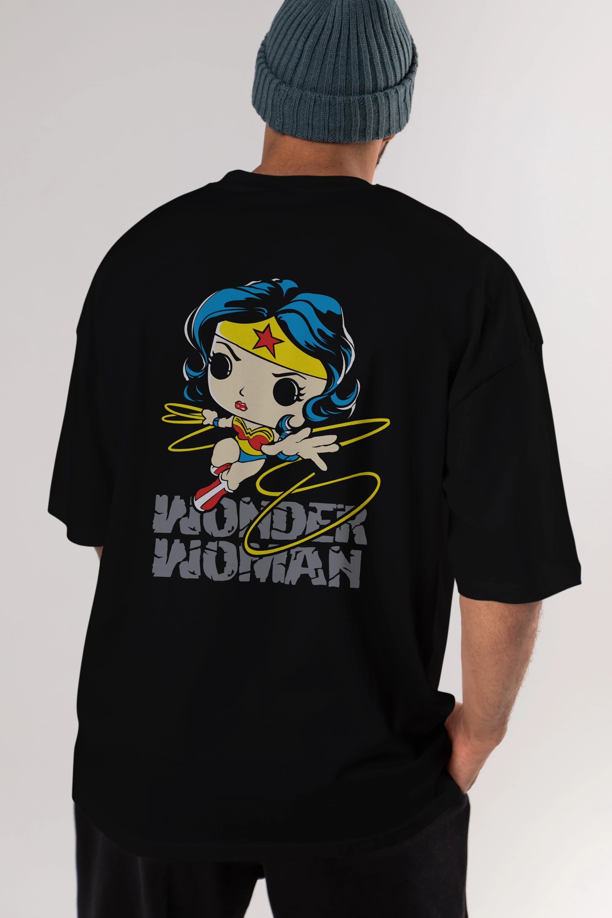 Wonder Woman Arka Baskılı Oversize t-shirt Erkek Kadın Unisex %100 Pamuk Bisiklet Yaka tişort