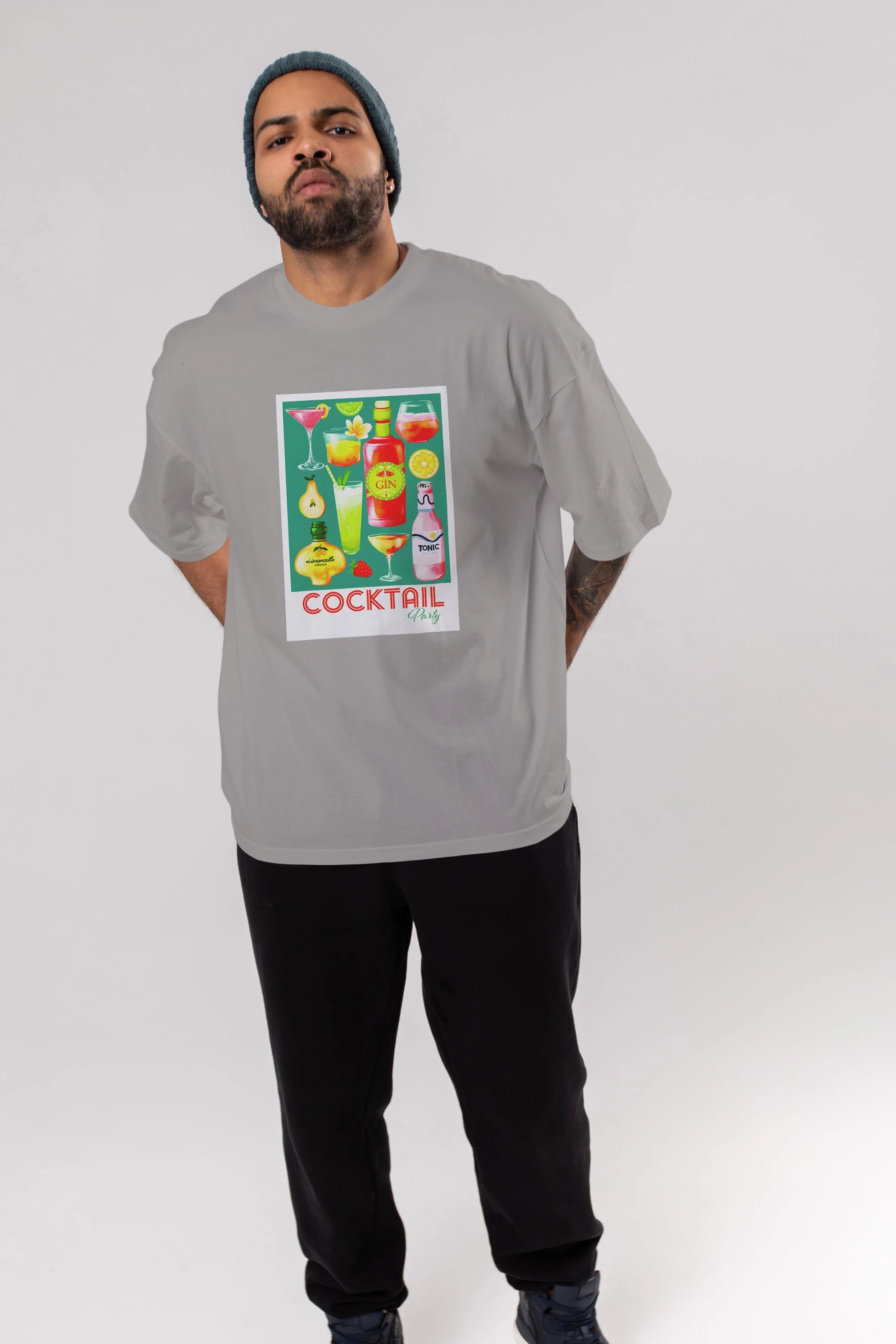 Cocktail Party 2 Ön Baskılı Oversize t-shirt Erkek Kadın Unisex %100 Pamuk Bisiklet Yaka tişort