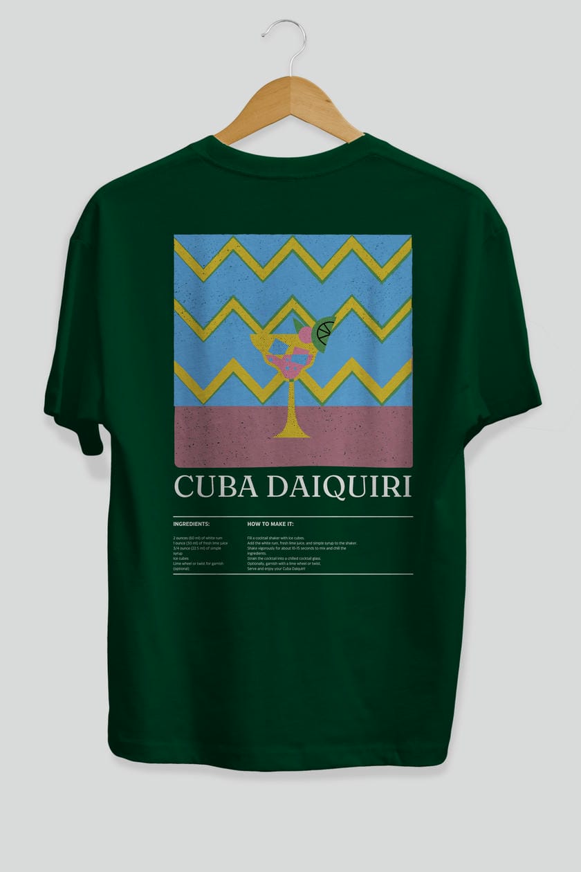 Cuba Daiquiri Kokteyl Serisi Arka Baskılı Oversize t-shirt Erkek Kadın %100 Pamuk Bisiklet Yaka tişort