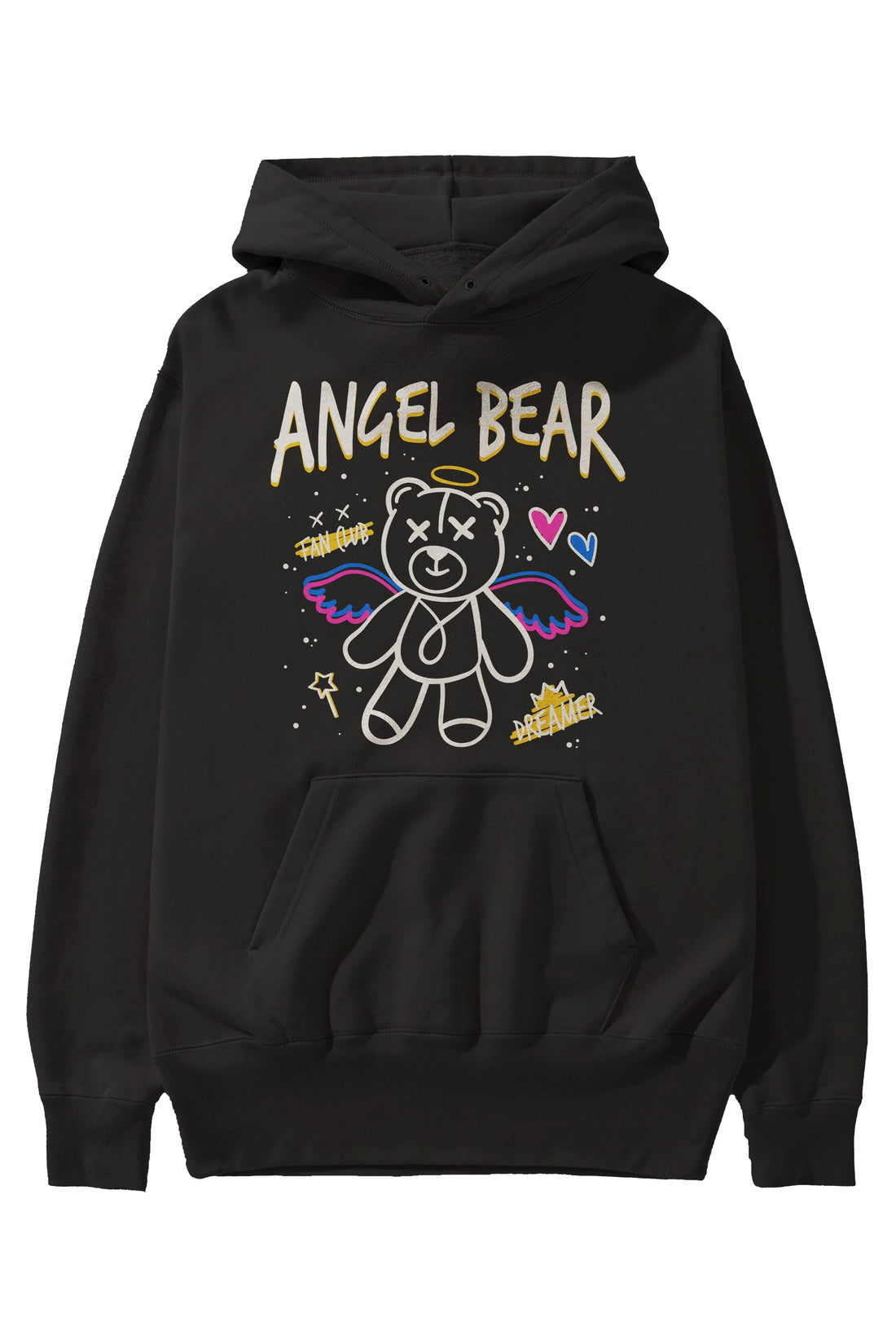 Angel Bear Ön Baskılı Hoodie Oversize Kapüşonlu Sweatshirt Erkek Kadın Unisex