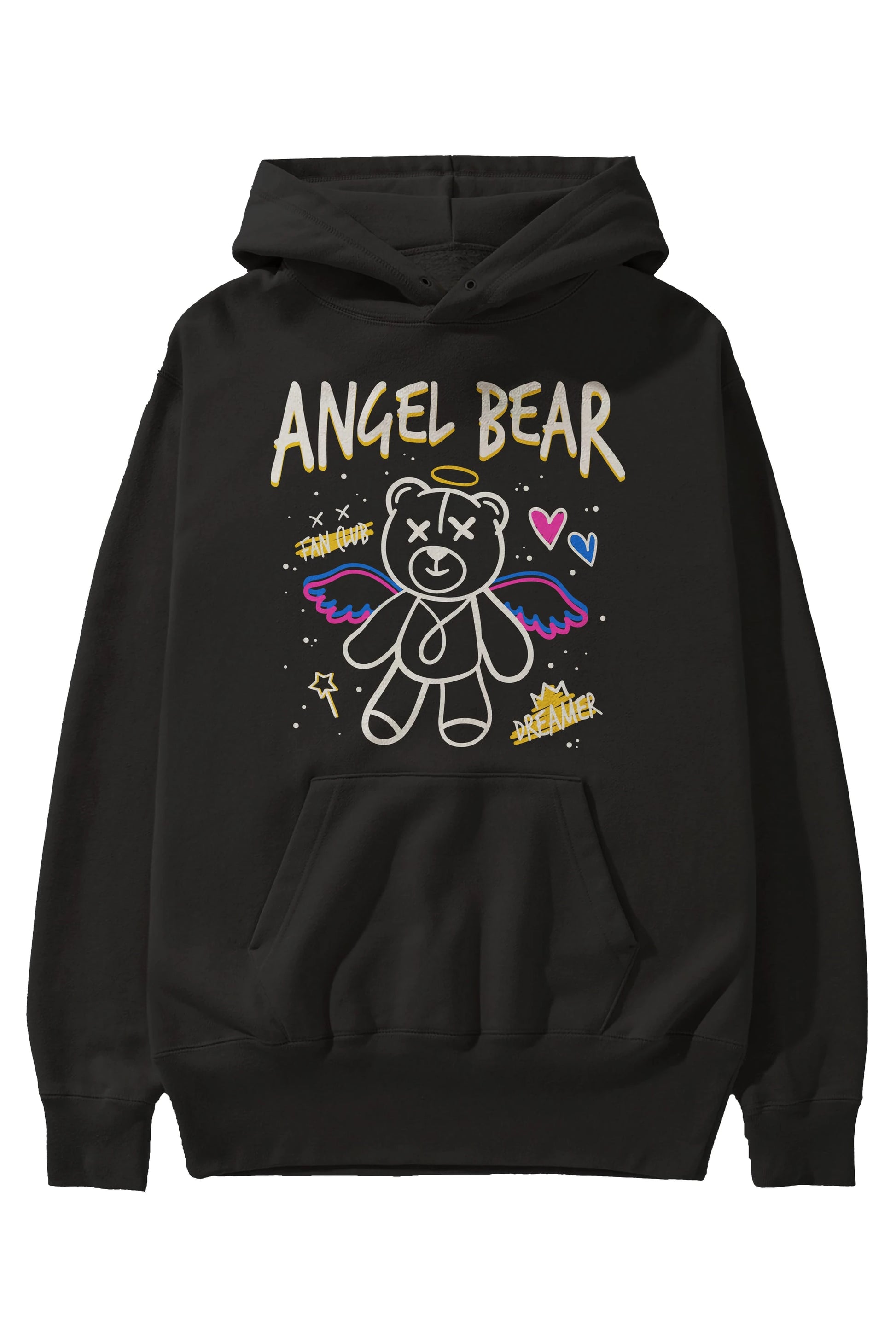 Angel Bear Ön Baskılı Hoodie Oversize Kapüşonlu Sweatshirt Erkek Kadın Unisex