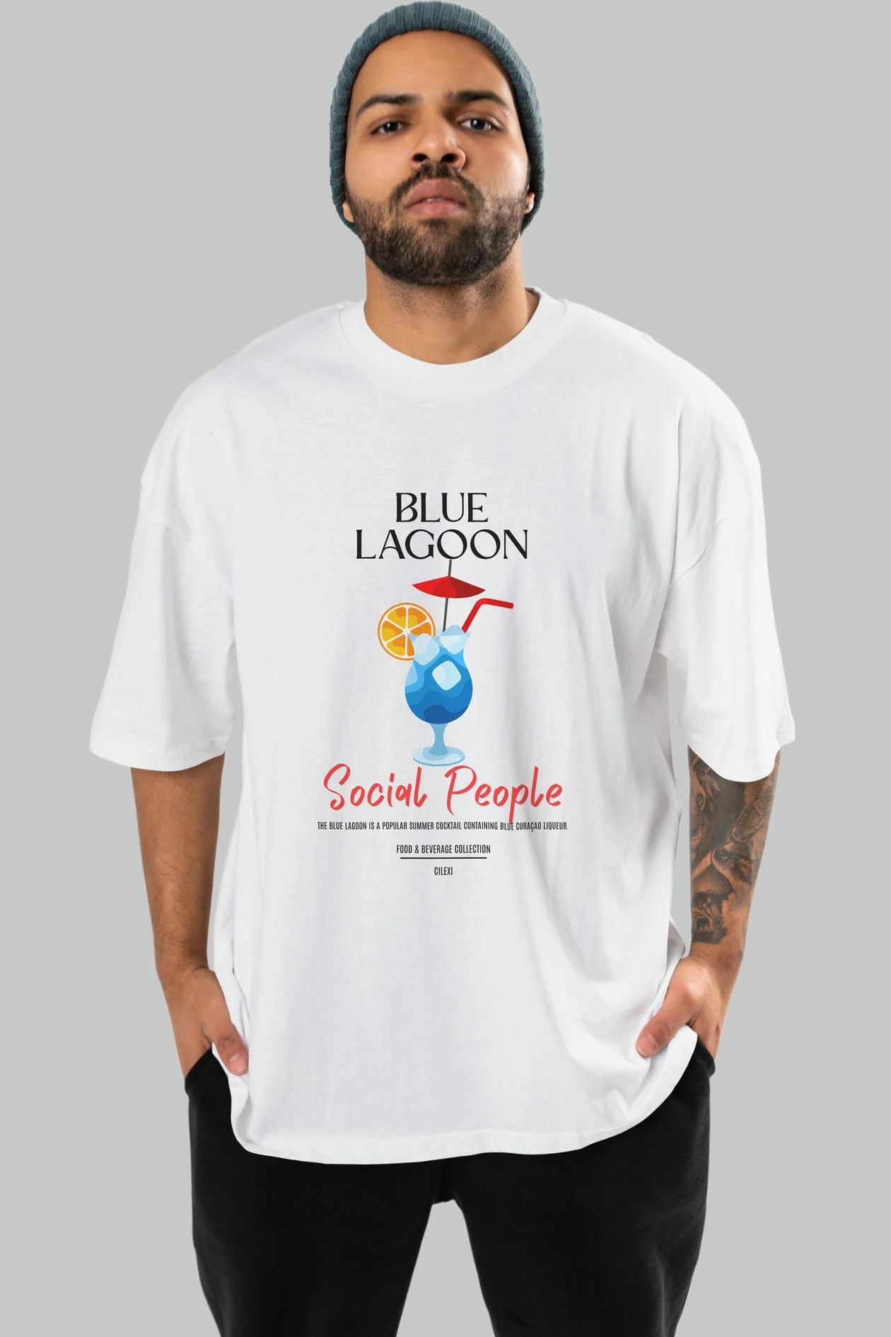 Blue Lagoon Kokteyl Serisi ön Baskılı Oversize t-shirt Erkek Kadın %100 Pamuk Bisiklet Yaka tişort