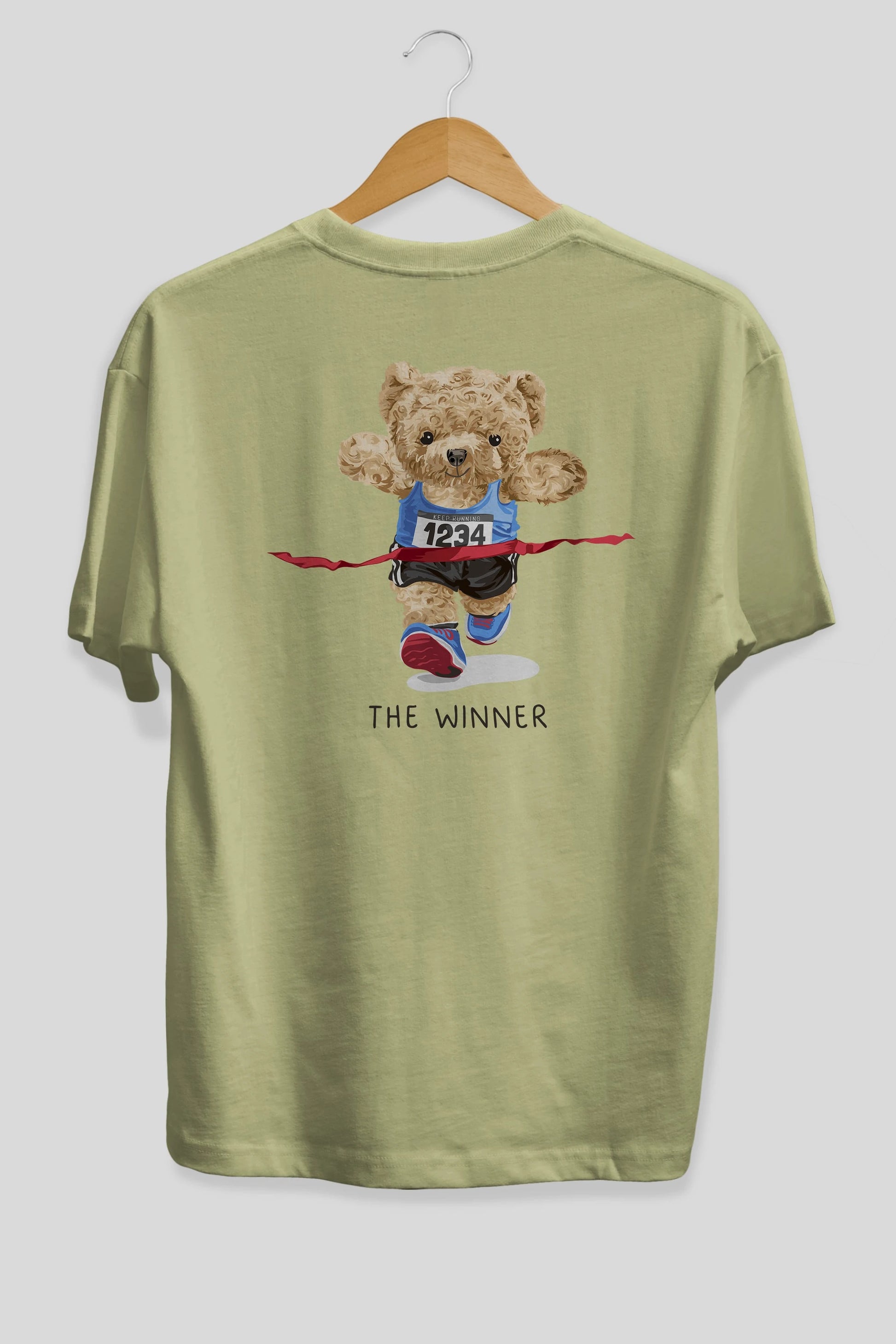Teddy Bear The Winner Arka Baskılı Oversize t-shirt Erkek Kadın Unisex %100 Pamuk
