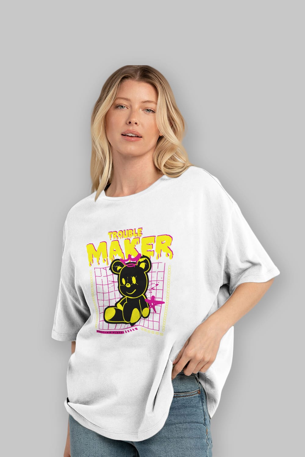 Teddy Bear Trouble Maker Ön Baskılı Oversize t-shirt Erkek Kadın Unisex