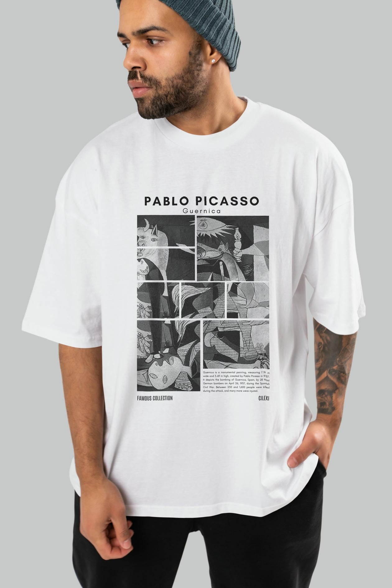 Pablo Picasso Guernica ön Baskılı Oversize t-shirt Erkek Kadın Bisiklet Yaka Pamuk tişort