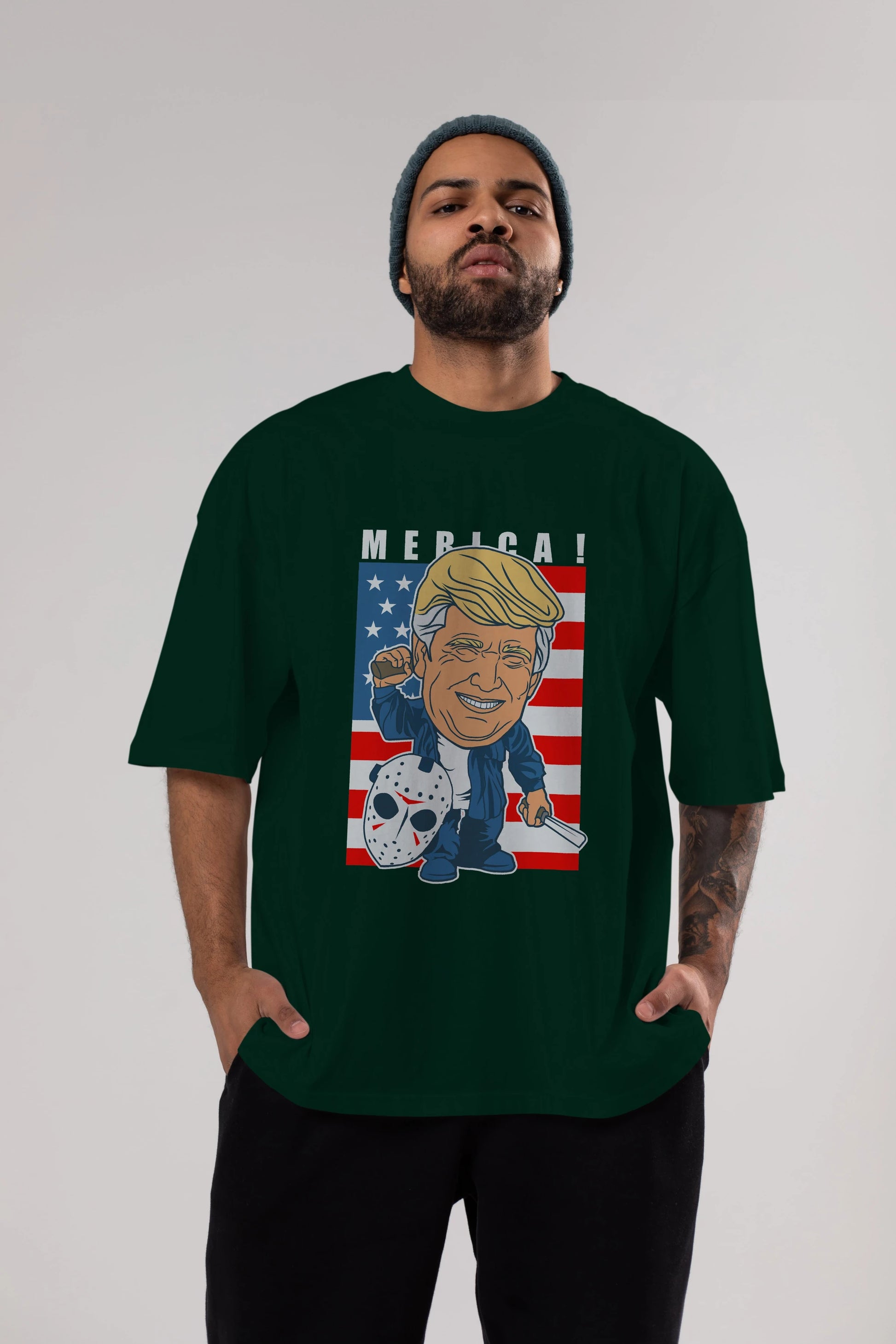 Jason Voorhess Trump Ön Baskılı Oversize t-shirt Erkek Kadın Unisex %100 Pamuk tişort