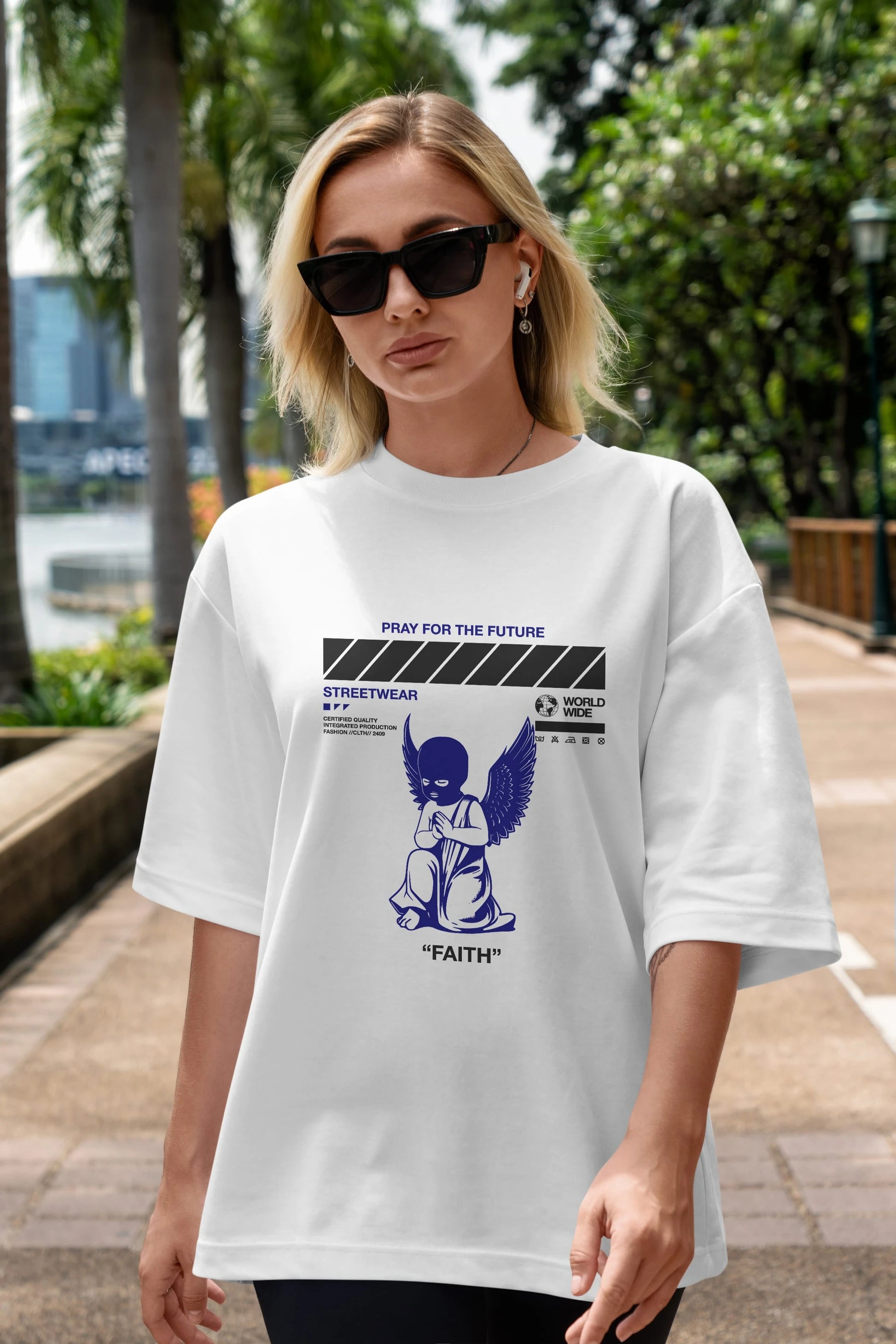 Pray for The Future Ön Baskılı Oversize t-shirt Erkek Kadın Unisex