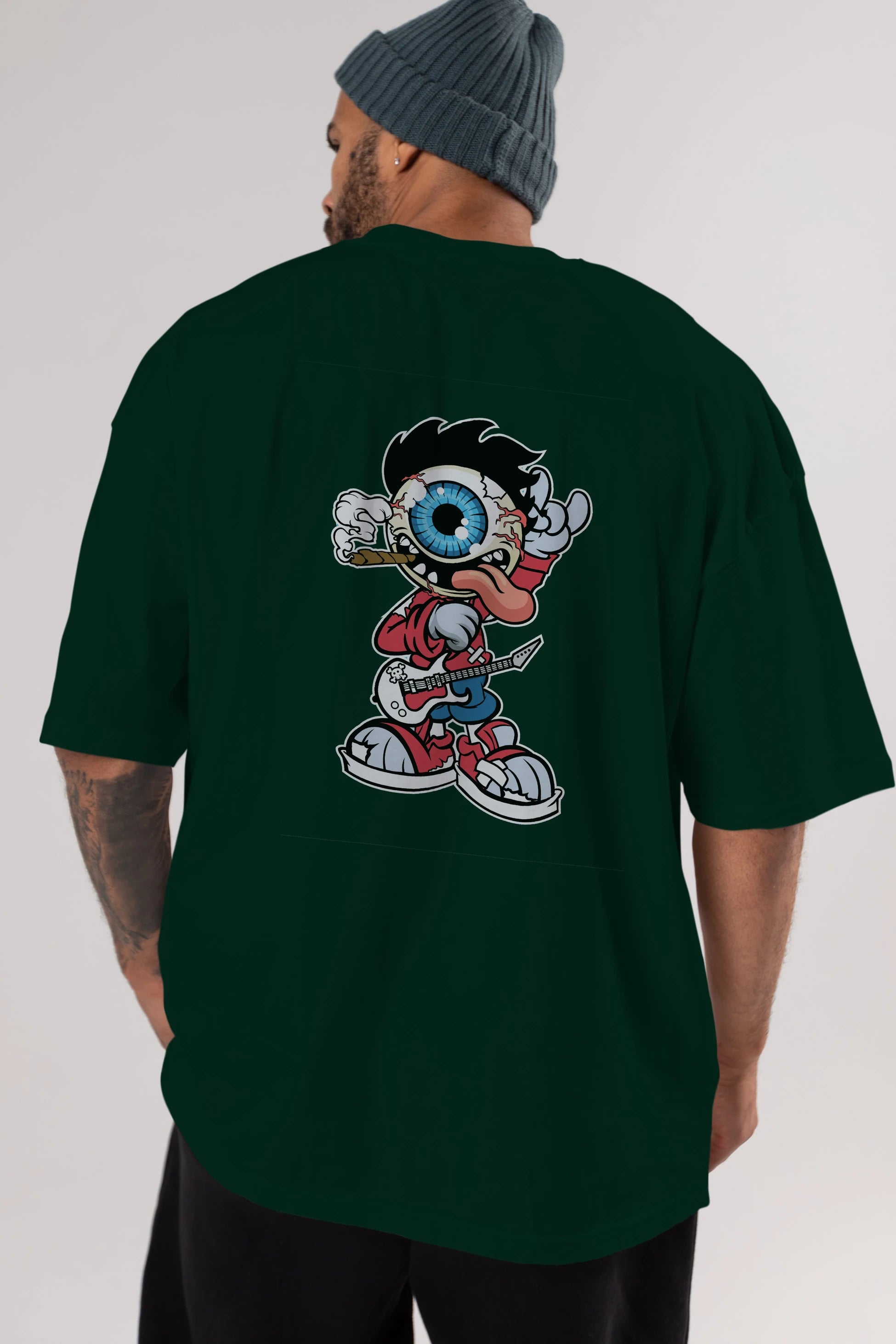 Eyeball Rockstar Arka Baskılı Oversize t-shirt Erkek Kadın Unisex %100 Pamuk tişort