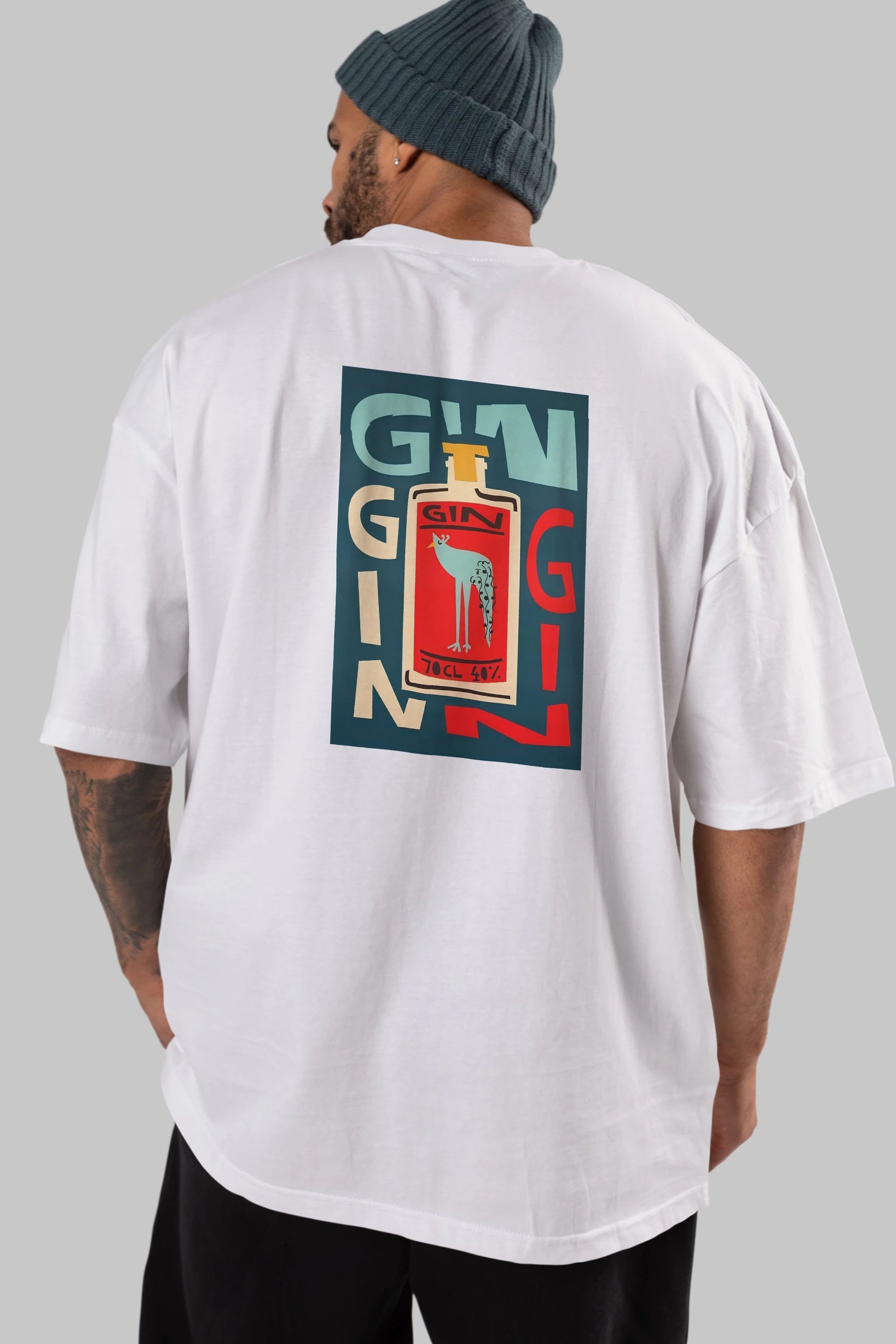 Gin 2 Arka Baskılı Oversize t-shirt Erkek Kadın Unisex %100 Pamuk Bisiklet Yaka tişort