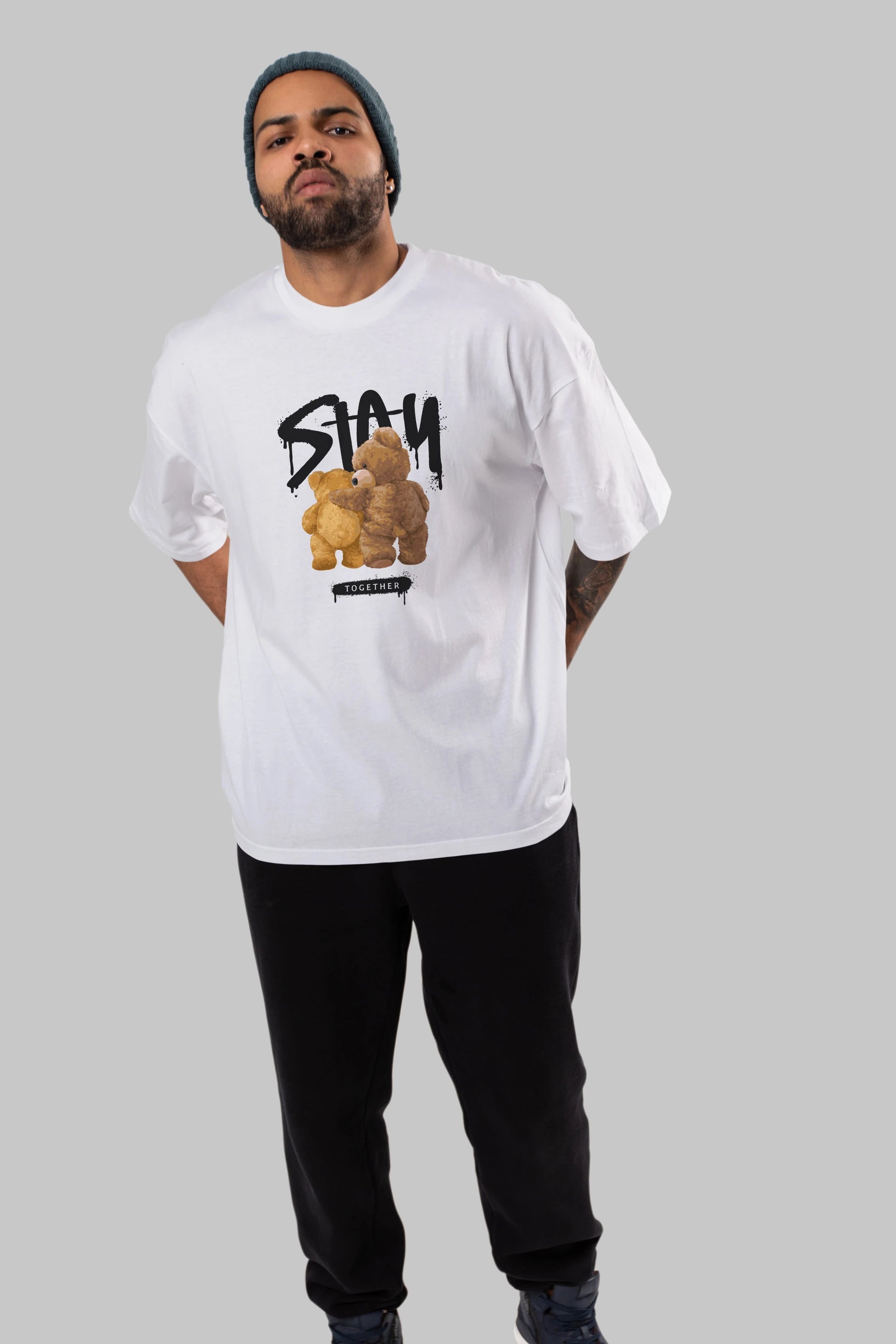 Stay Together Bear Ön Baskılı Oversize t-shirt Erkek Kadın Unisex
