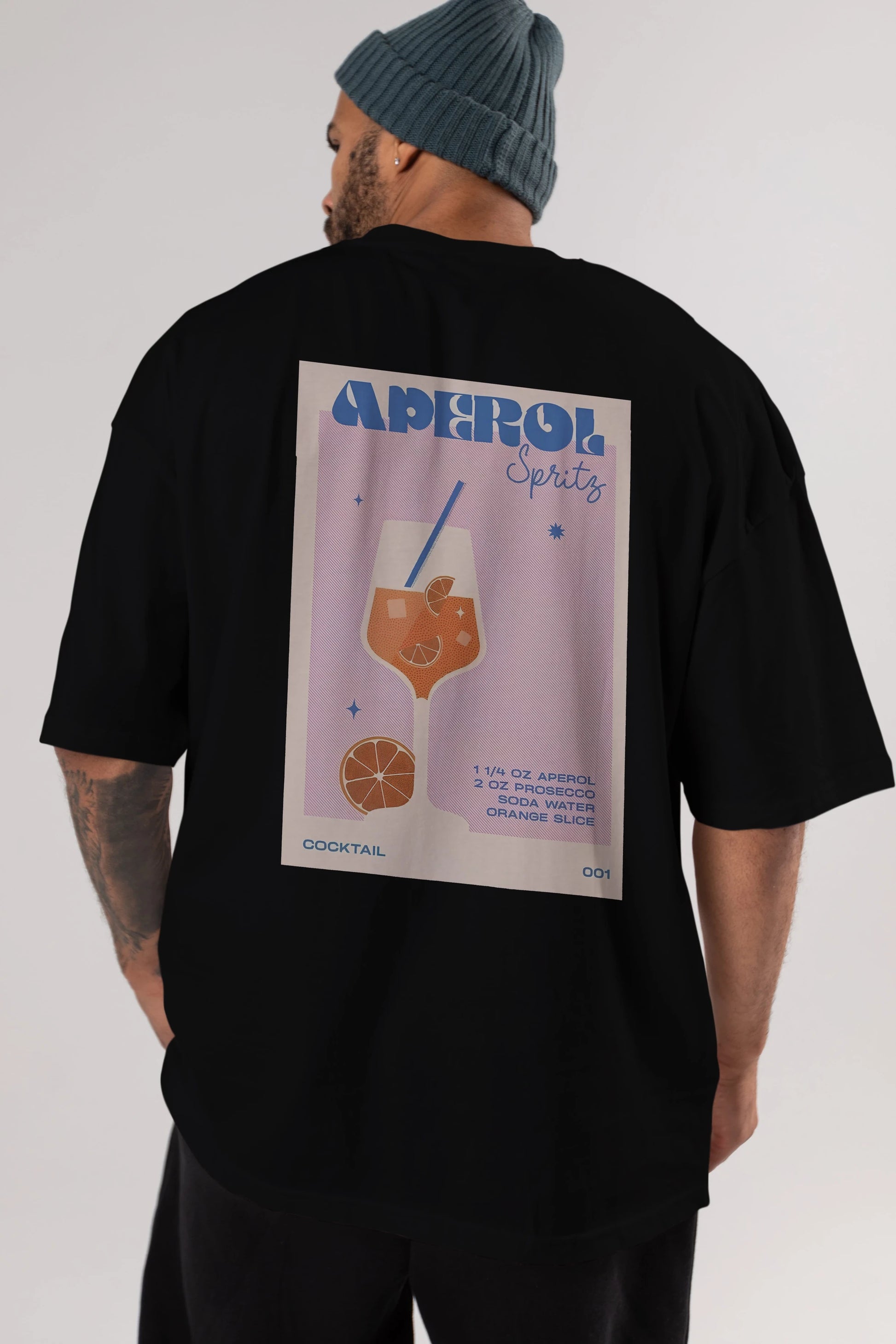 Aperol Spritz Arka Baskılı Oversize t-shirt Erkek Kadın Unisex %100 Pamuk Bisiklet Yaka tişort