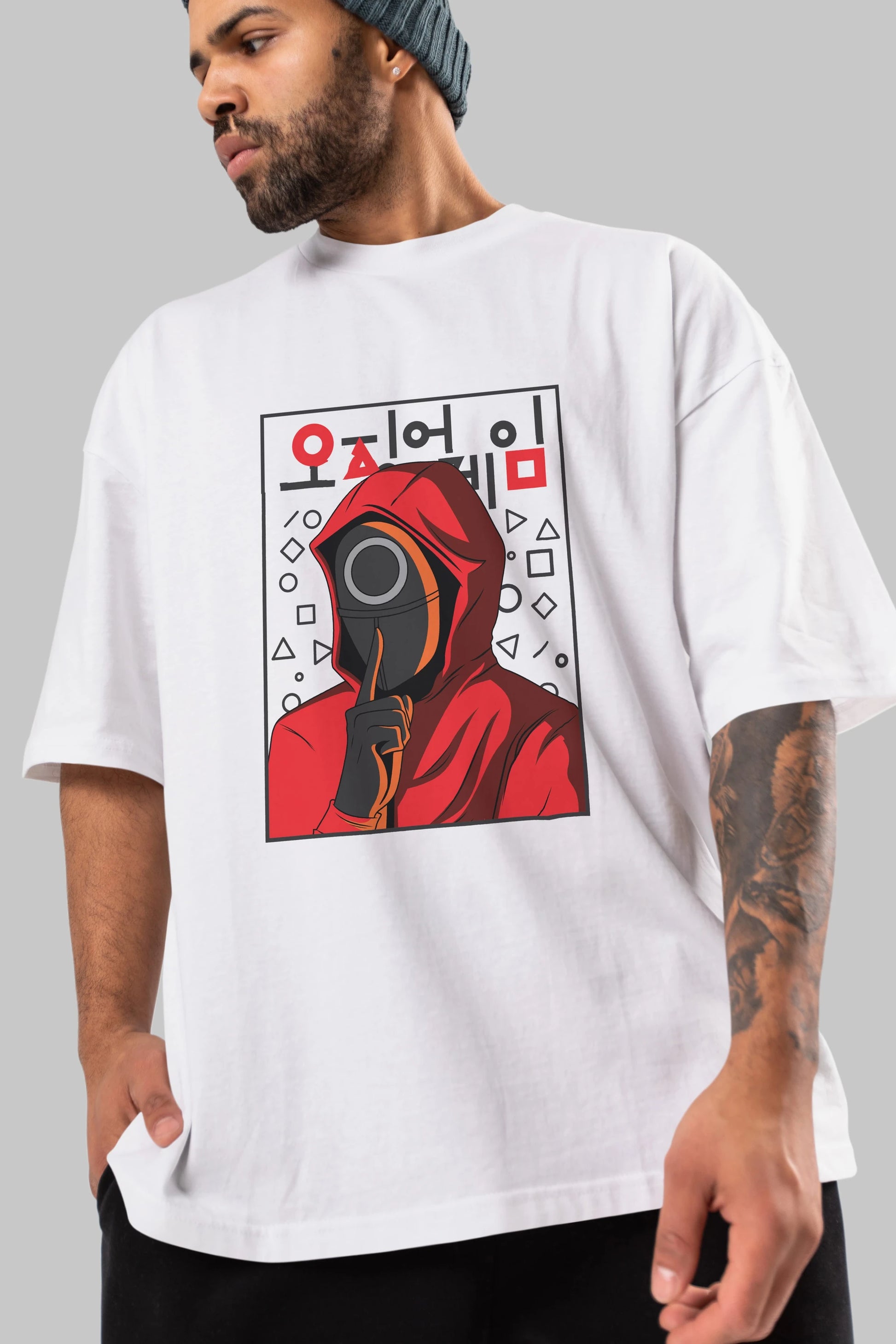 Squid Game (5) Ön Baskılı Oversize t-shirt Erkek Kadın Unisex %100 Pamuk Bisiklet Yaka tişort