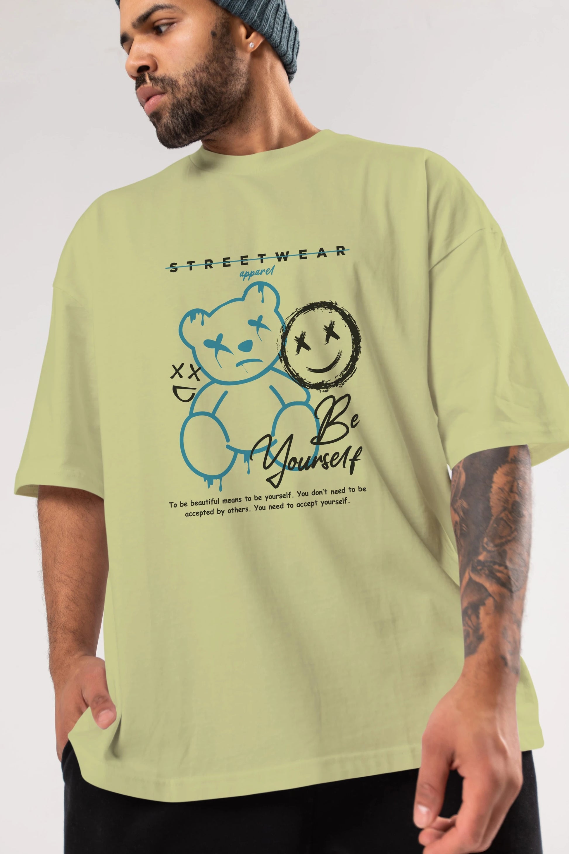 Be Yourself Bear Ön Baskılı Oversize t-shirt Erkek Kadın Unisex